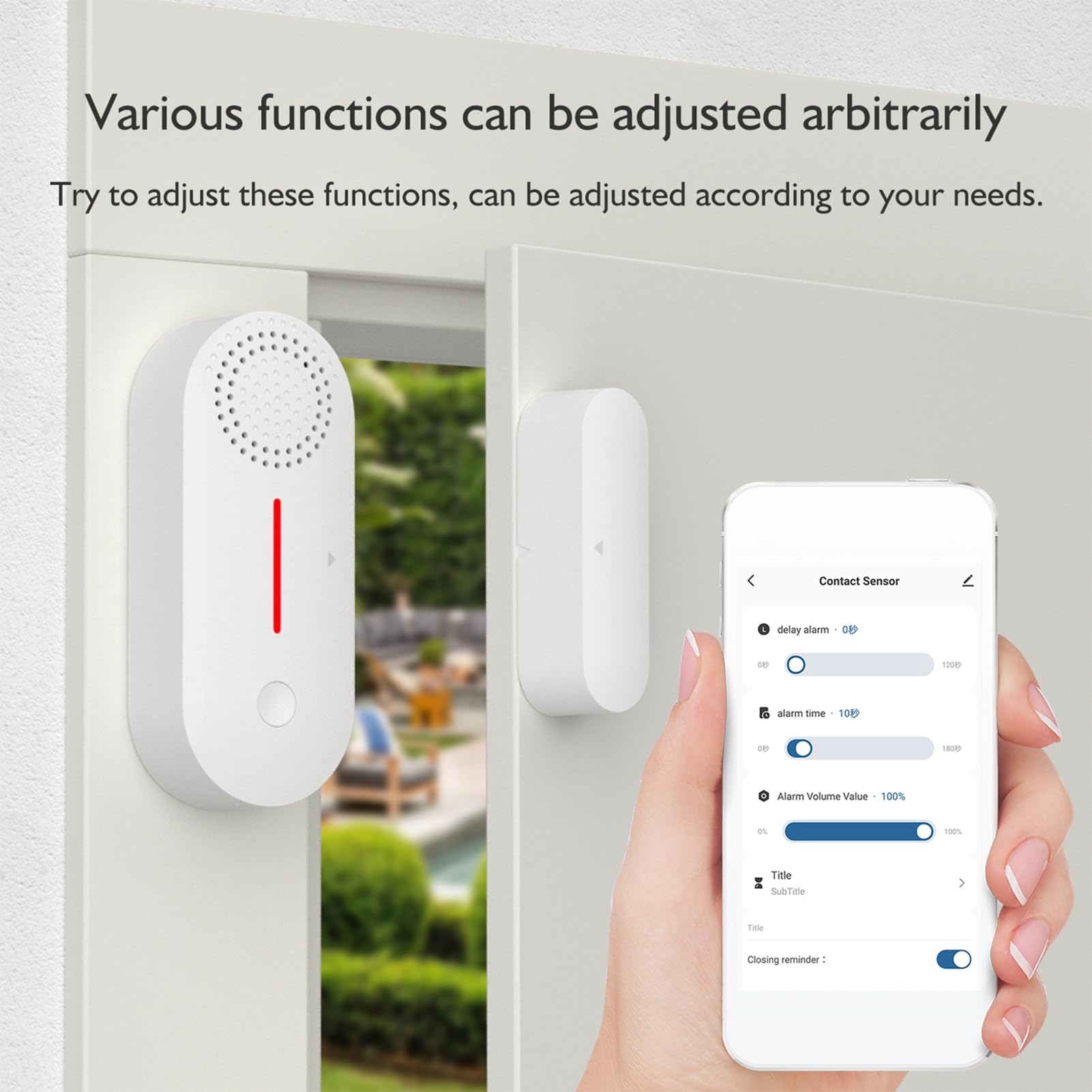 HUIOP Alarma de puerta ventana, sensor magnético inalámbrico, alarma antirrobo, sonido y luz, WiFi, control de voz inteligente por aplicación, fácil instalación para el hogar, garaje, apartamento