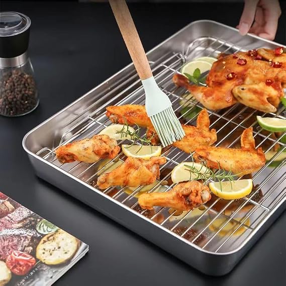 Roasting Pan and Rack Set, Stainless Steel Roasting Pan, Rectangular Roaster, Nonstick Steel Roaster for Cooking and Baking (9.3 6.9 2in)