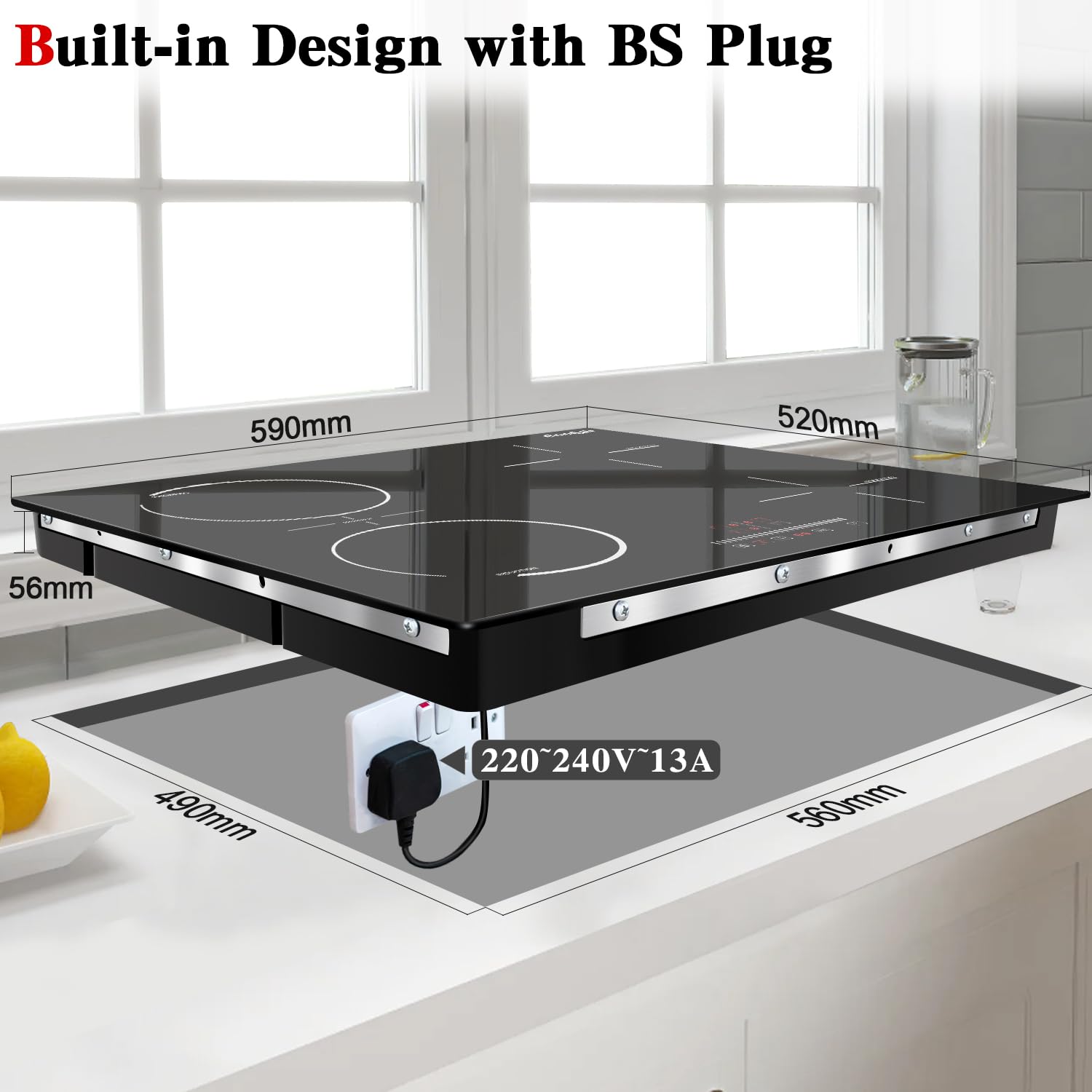 Induction Hob 60CM 4 Zone, Plug in Electric Hob 13 amp 4 ring, 2800W Electric Induction Hob 220V, Cooking Hob 60CM with Flexible Zone, Kitchen Hob with 99-Min Timer, Safety Lock — view 3