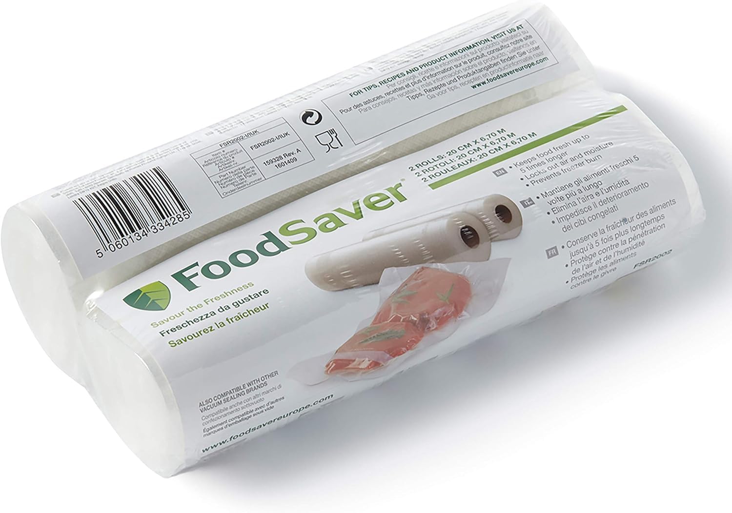 FoodSaver FSR2002-I Rouleaux de Mise sous Vide, pour Machine sous Vide Foodsaver, Pack de 2 (20cm x 6.7m Chaque) + FSR2802-I Rouleaux de mise sous vide, Pack de 2 (28cm x 5.5m chaque)