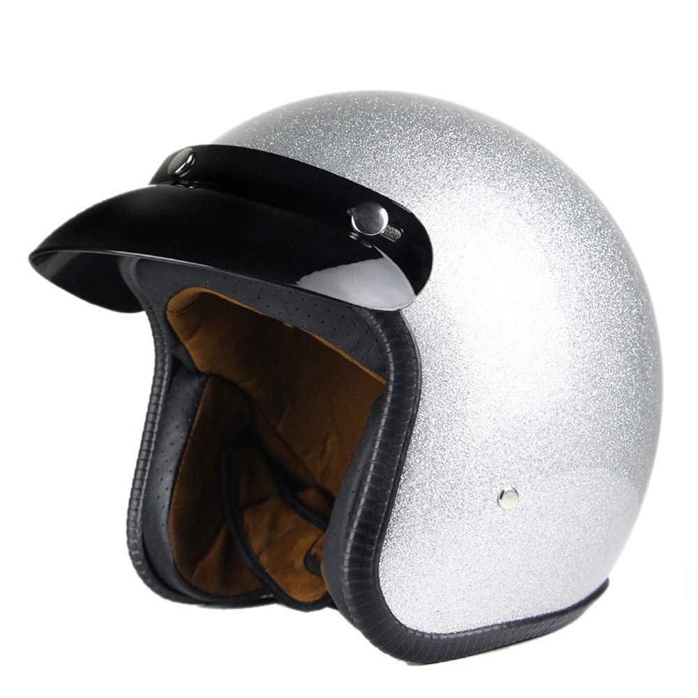 Mangen Motorcycle Helmet Open Face Helmet Scooter Motorbike Jet Helmets (Silver, M)