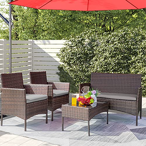 Image of Greesum Patio Furniture 4 Pieces Conversation Sets,Brown and Gray