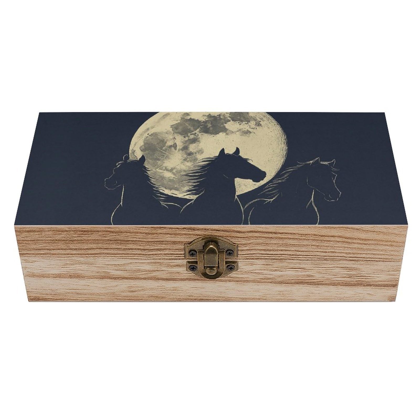 SMAZDFXX Moonlit Running Horse Wooden Storage Box Multipurpose Decorative Box for Jewelry Photo Home Decor
