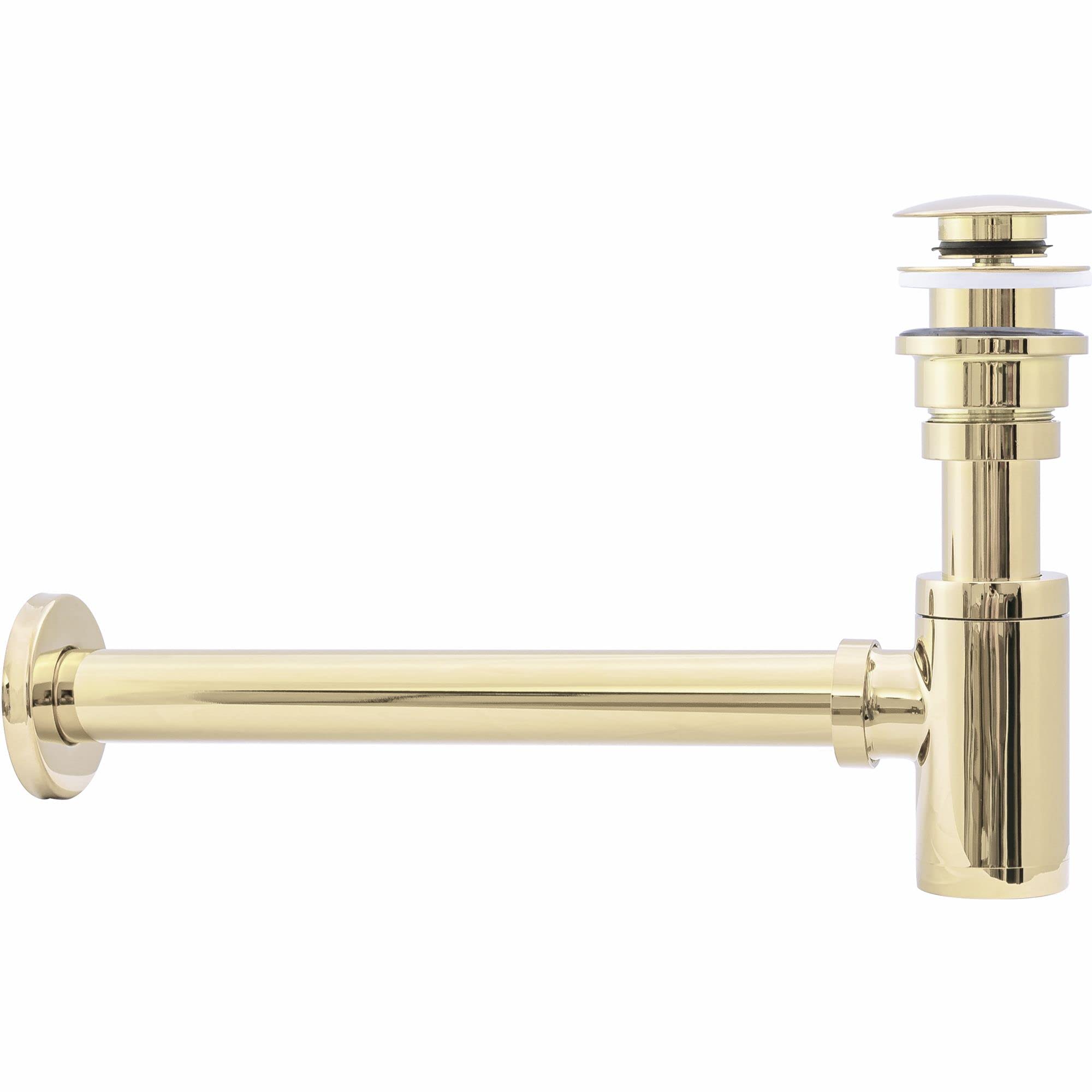 VBChome Sifón de lavabo + Click Clack Gold universal para un lavabo con rebosadero sin rebosadero, diseño elegante, sifón de botella de alta calidad, montaje fácil y rápido