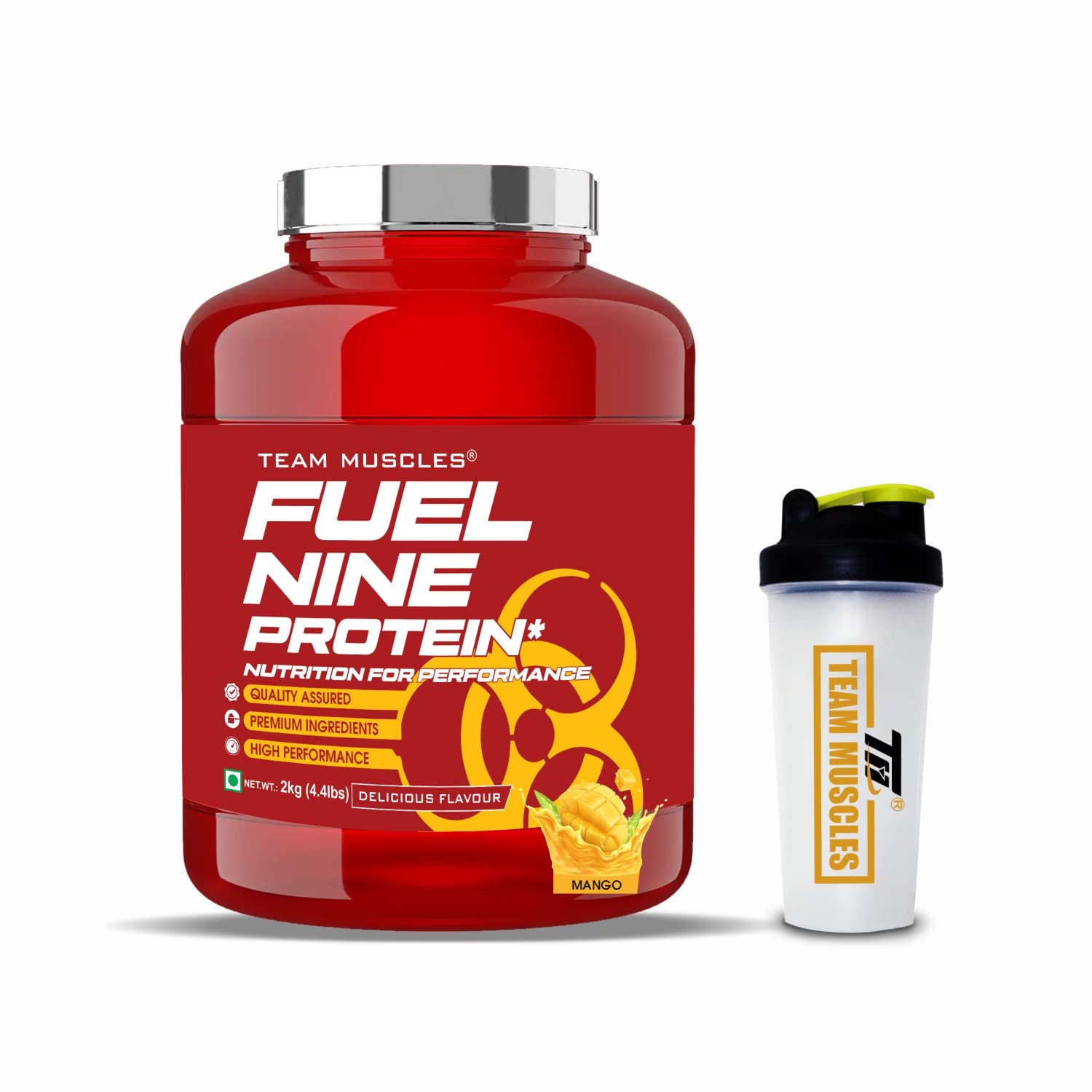 TM WITH TEAM MUSCLES Fuel Nine Whey Protein- (Mango-2Kg) With shaker