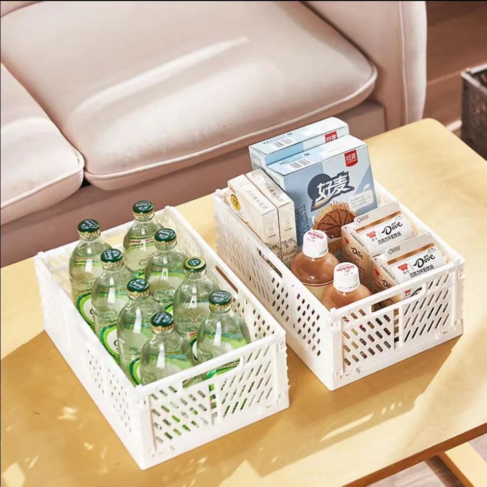 Lot De 6 Caisses Pliables Plastique Blanc 43x29x17cm - Rangement Empilable Avec Poignées - Pour Maison, Bureau, Cuisine