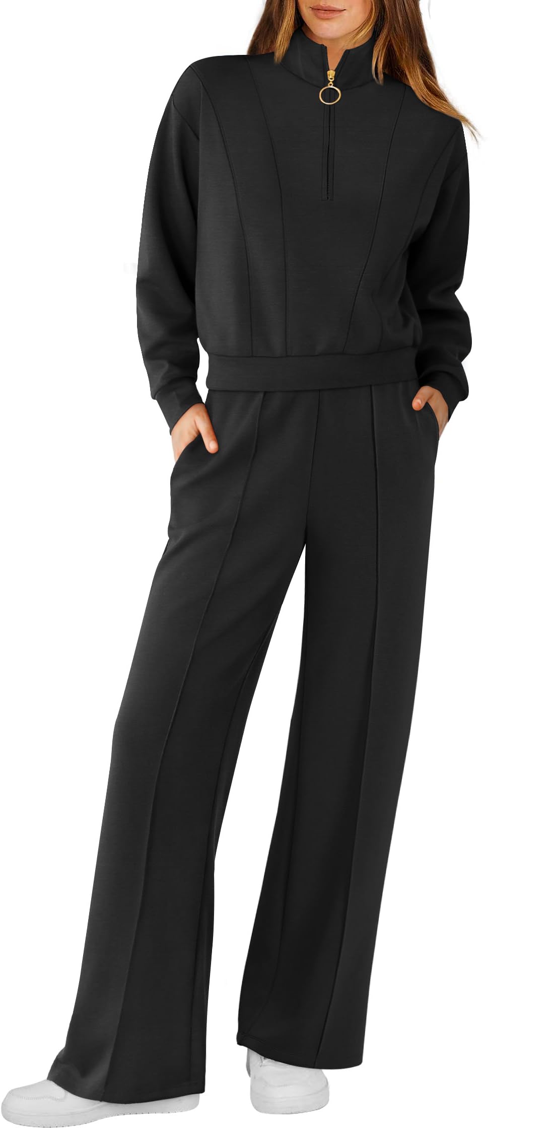 RUBZOOF Lounge Sets for Women 2 Piece Sweatsuits Fall Outfits Half Zip Sweatshirt Wide Leg Sweatpants Matching Clothing