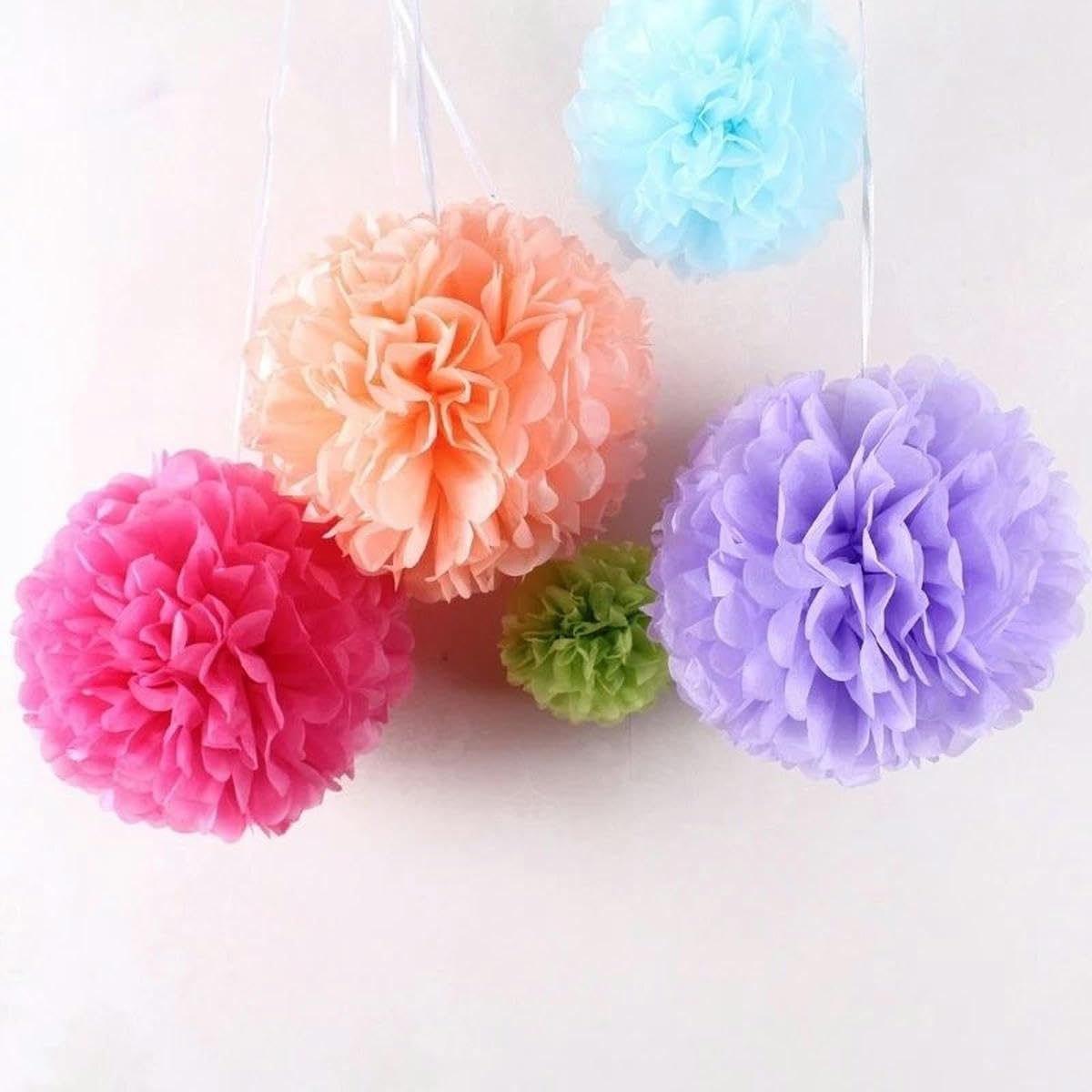 15 Pompon Di Carta Velina, Misure 25, 30, 35 Cm, Colori Arcobaleno, Per Decorazioni Feste, Matrimoni, Compleanni - 2