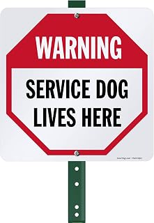 SmartSign 10 x 10 inch “Warning - Service Dog Lives Here” Yard Sign with 3 foot Stake, 40 mil Laminated Rustproof Aluminum, Red, Black and White, Set of 1, Made in USA