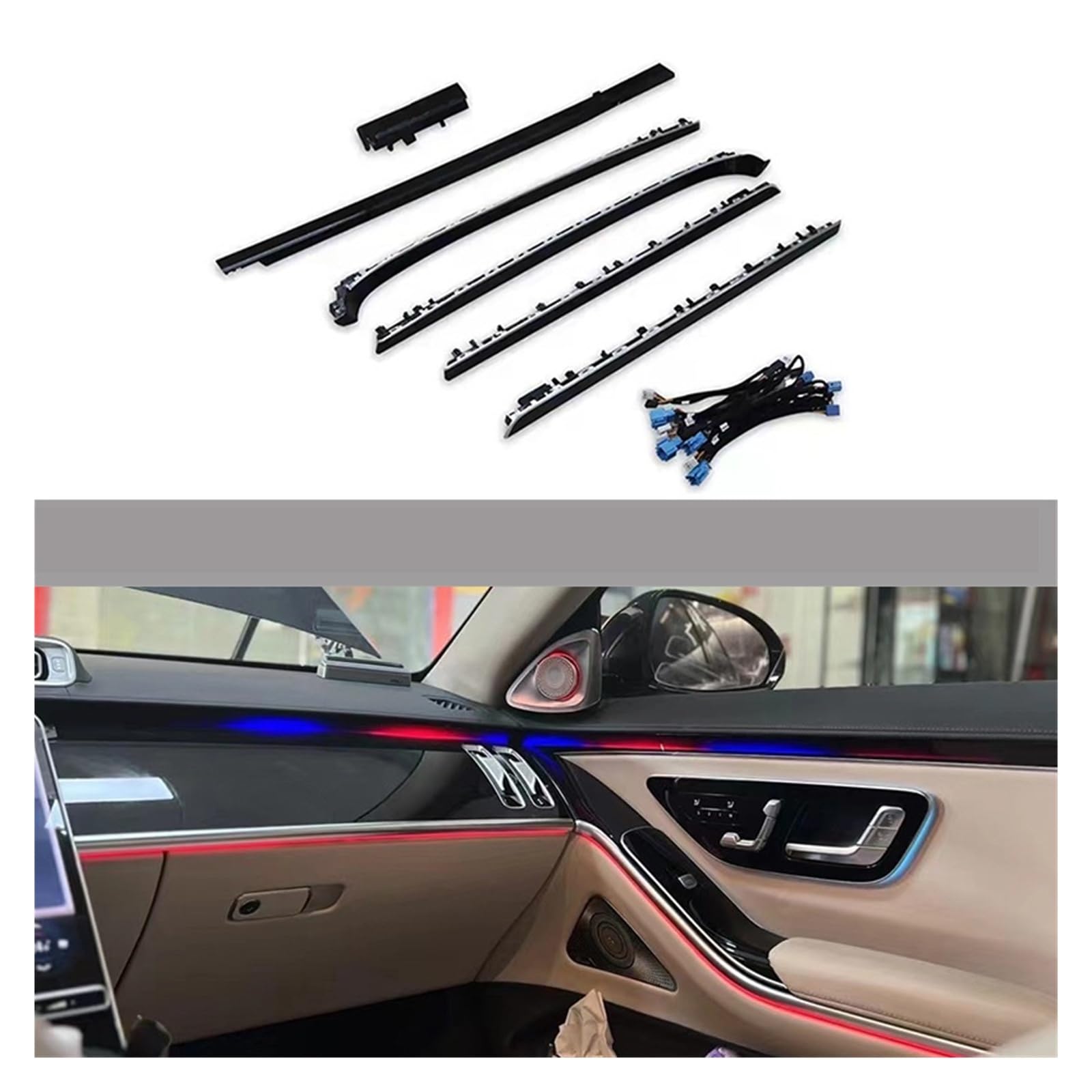 Ambient Light Compatible with Mercedes-Benz S-Class W223 S400L S450L 2021-2023 Decorative Lights 64 Color 4D Rotating Tweeter Speaker(D)