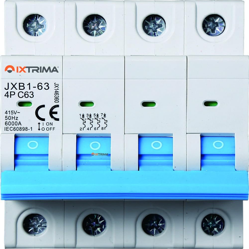 IXTRIMA Interruttore Magnetotermico Automatico 4P 63A 380V 6kA MCB C63 occupa 4 moduli DIN