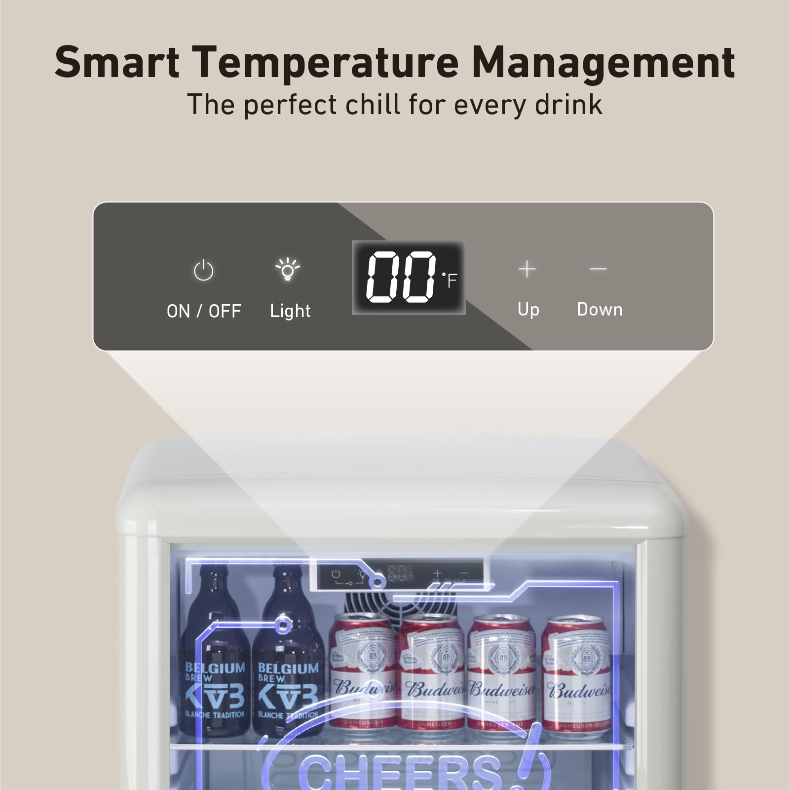 Koolots 4.4 Cu.Ft Beverage Refrigerator With LED Light Up Glass Door, 23.6” Small Freestanding Drink Fridge With Low Noise, Mini Cyberpunk Cooler For Home Bar, Bedroom, Gaming & Party on Fridge.com - View 6