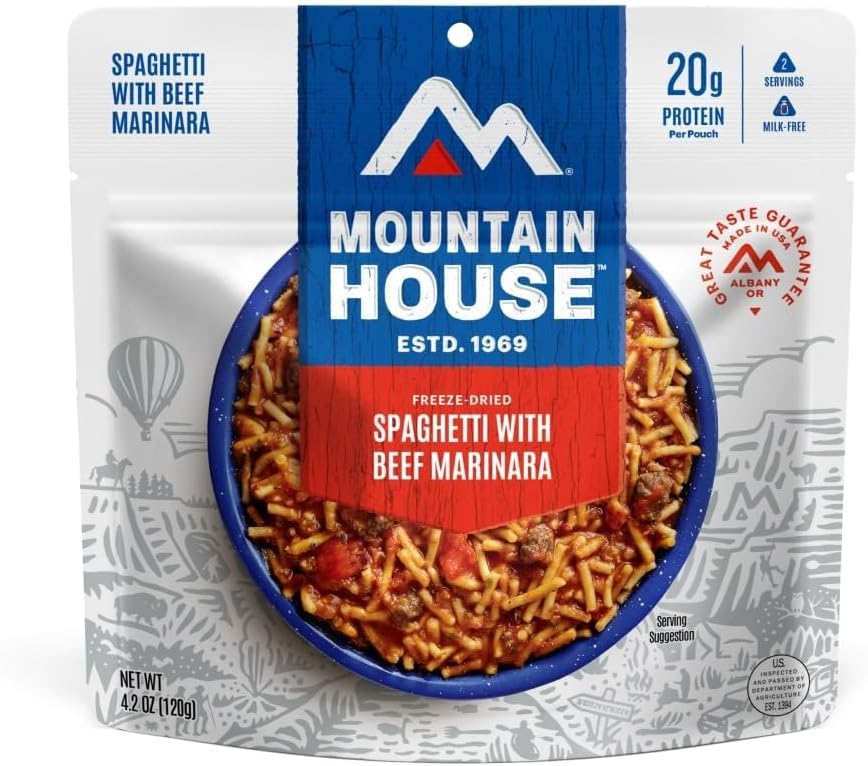 Image of Mountain House Spaghetti with Beef Marinara | Freeze Dried Backpacking & Camping Food |2 Servings (Pack of 6)
