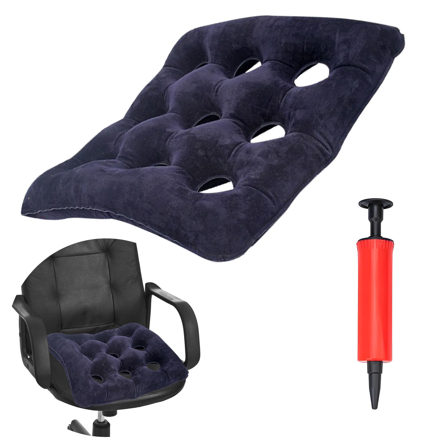 Verazquy Air Inflatable Seat Cushion, Soft Flocking Square Mat with Bonus Air Pump