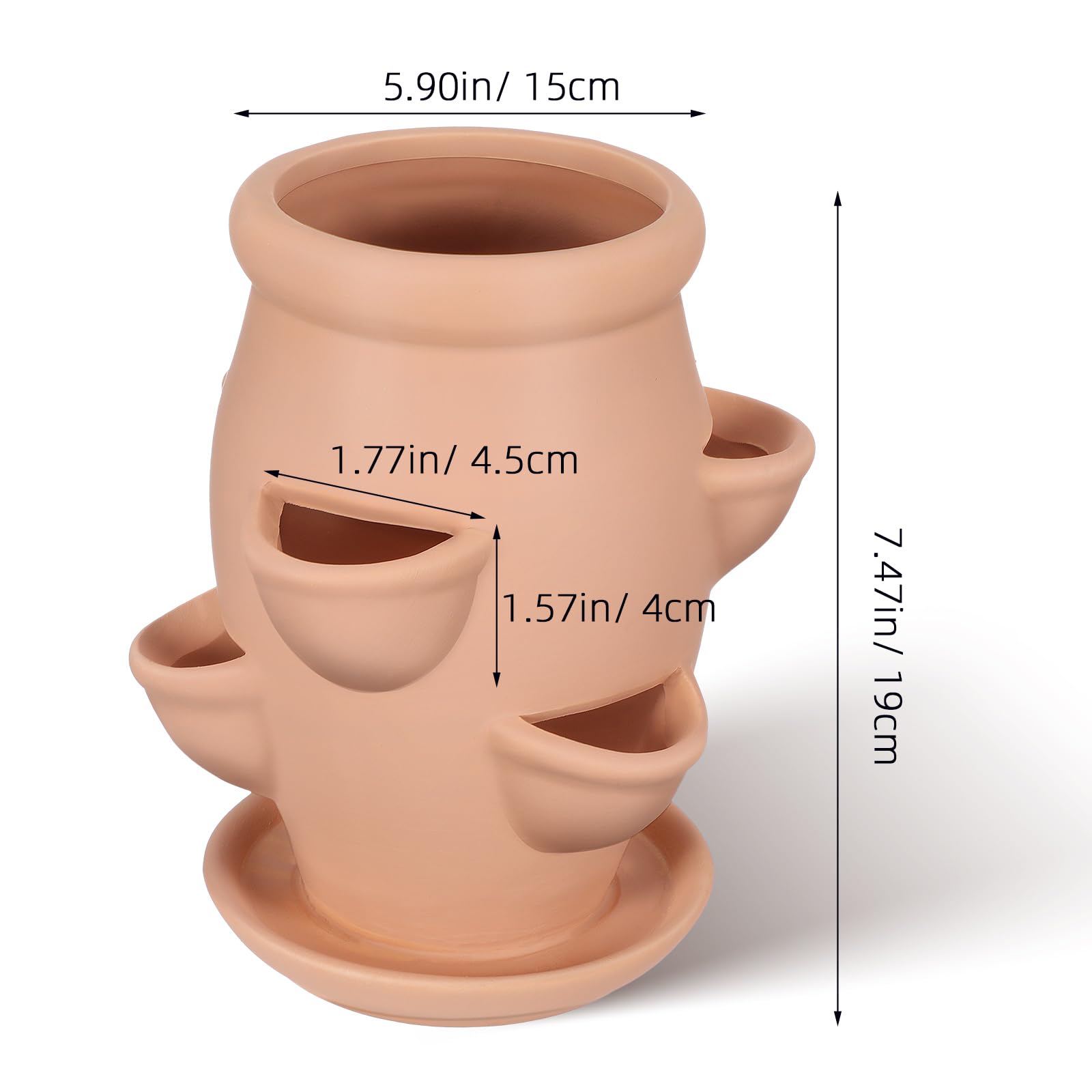 minkissy Jardinière Compacte Multi-Poches Kaki en Céramique pour Fraisiers et Plantes Succulentes 7.48X5.91X5.91In Adaptée Balcon et Extérieur