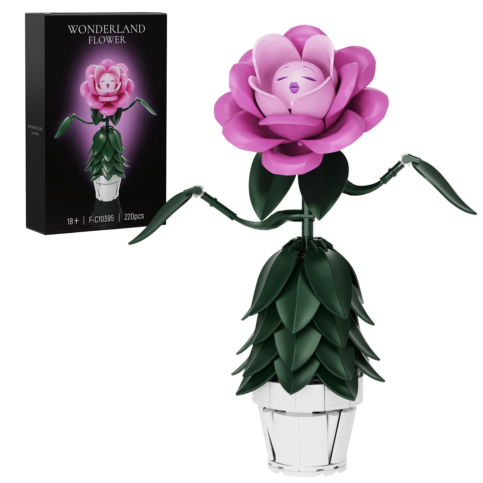 Wonderland Flower Building Sets, Compatible with Lego Flowers for Adults, Girls, Women and Fans - Pink Rose Flower Gifts for Birthday, Party and Festivals (220 PCS)