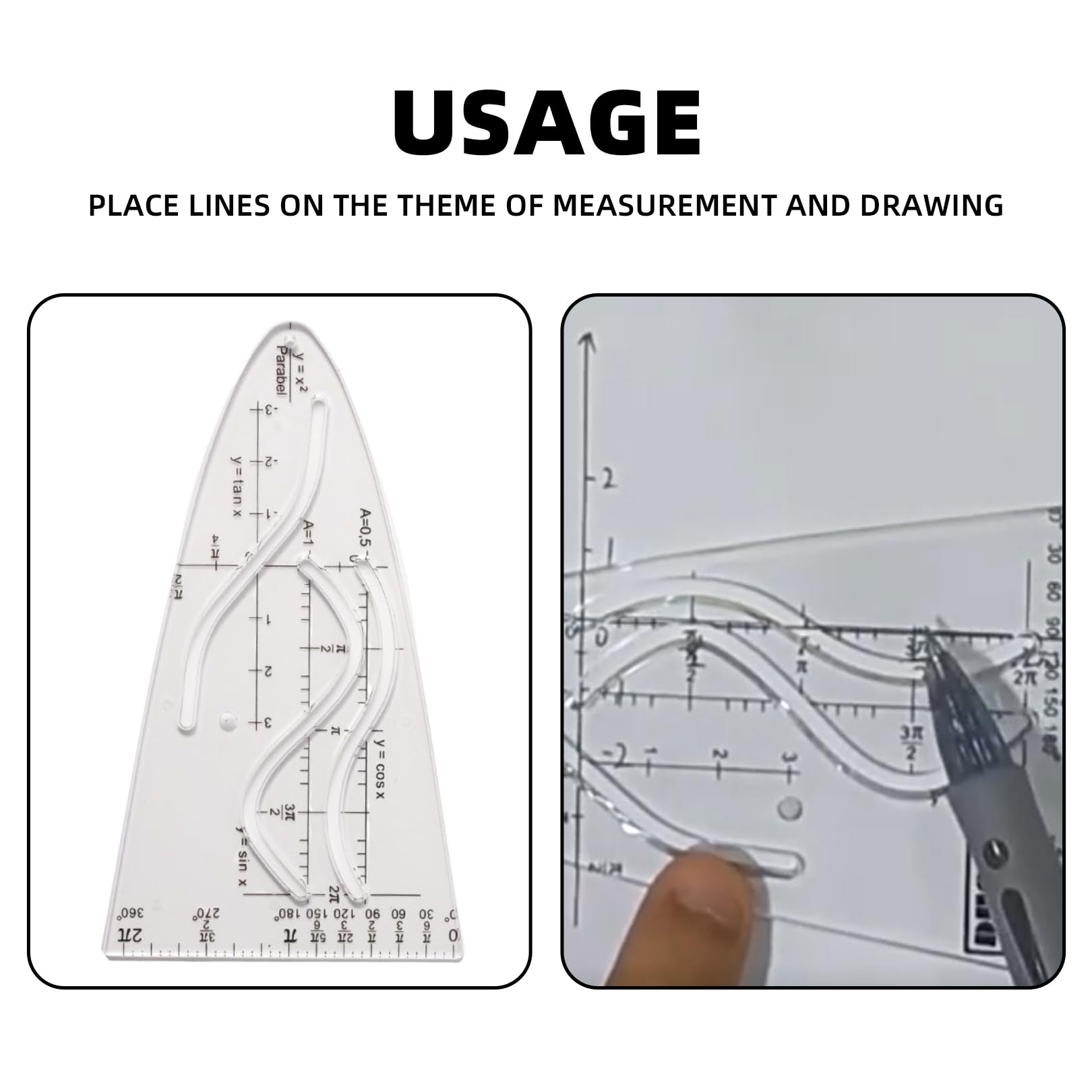Ruler Set Math Parabolic Stencil Cosine Ruler For Teacher, Student ...