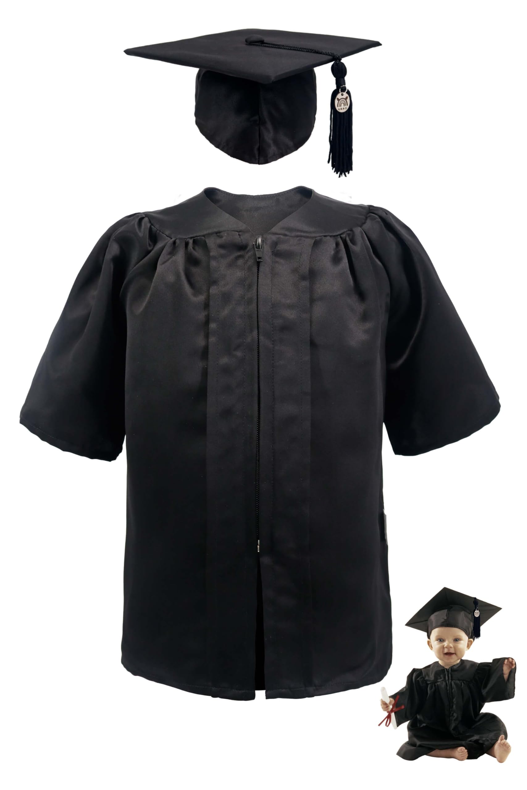 GraduationMall Baby Graduation Cap and Gown Set - NICU Graduate Outfit 0-18M, Soft Satin (5 Colors, S/M/L)