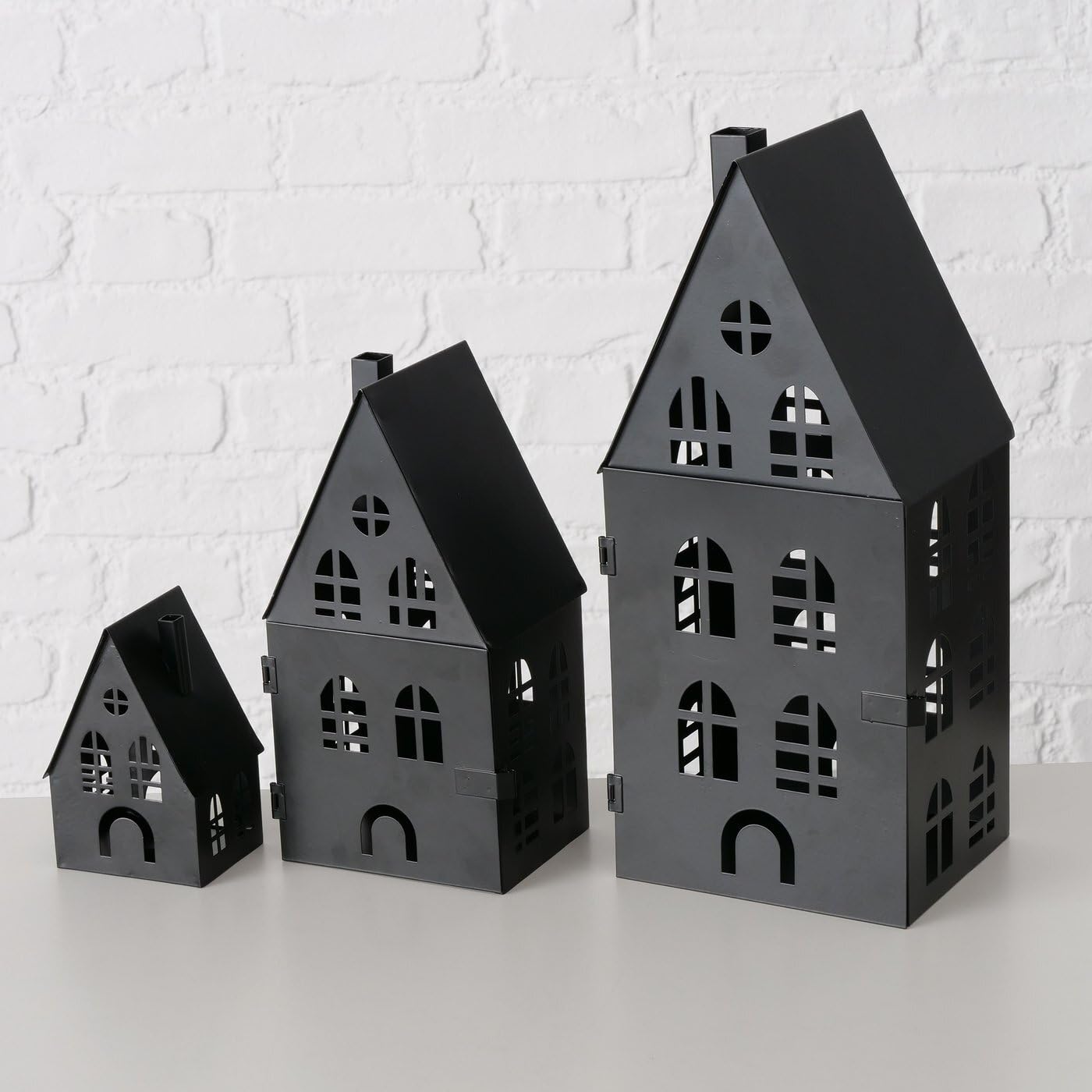 ReWu Laterne Lichthaus Set Dover 3-teilig Metall Schwarz
