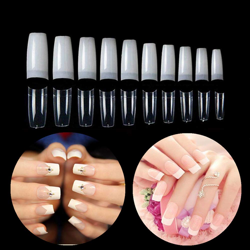 1000 pcs French Acrylic Style Artificial False Nails Tips 10 Sizes (500pcs Clear and 500pcs Natural)