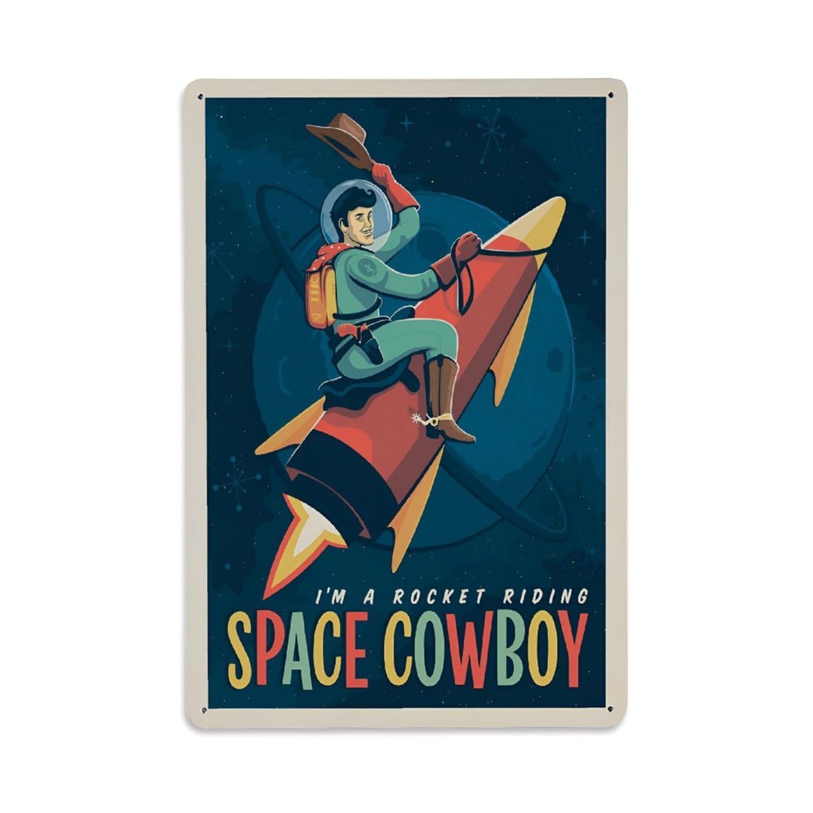 Vintage Space Poster Space Cowboy Metal Tin Sign Wall Decor for Cafe, Club, Garden Metal Poster 8x12Inch