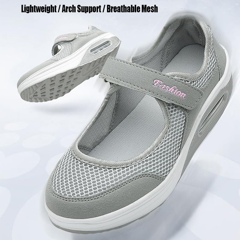 Women's Mesh Air Cushion Adjustable Nurse Shoes Comfortable Hollow Breathable Working Orthotic Wedges Mary Jane Lightweight Out Granny Non-Slip Walking Shoe2