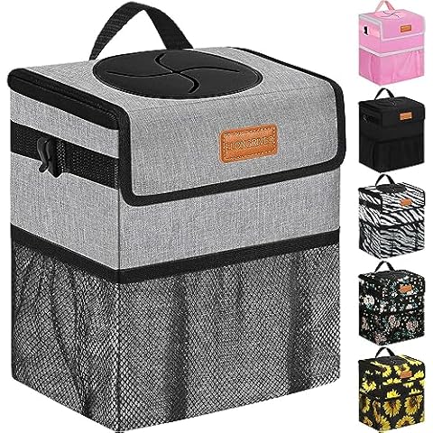 ELONGRIVER Car Trash Can Bin for Back Seat Leak Proof, Cute Trash Bag Hanging, for SUV Truck Van, Automotive Vehicle Garbage Cans Front Seat Grey Cover