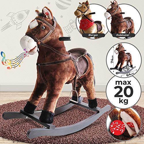 Infantastic Caballito Balancín de Madera - con Efectos de Sonido, Modelos a Elegir, L/An/Alt: 74/30/64 cm, Máx. 20kg - Caballo Balancín, Caballo Mecedor, Mecedora Peluche, Rocking Horse