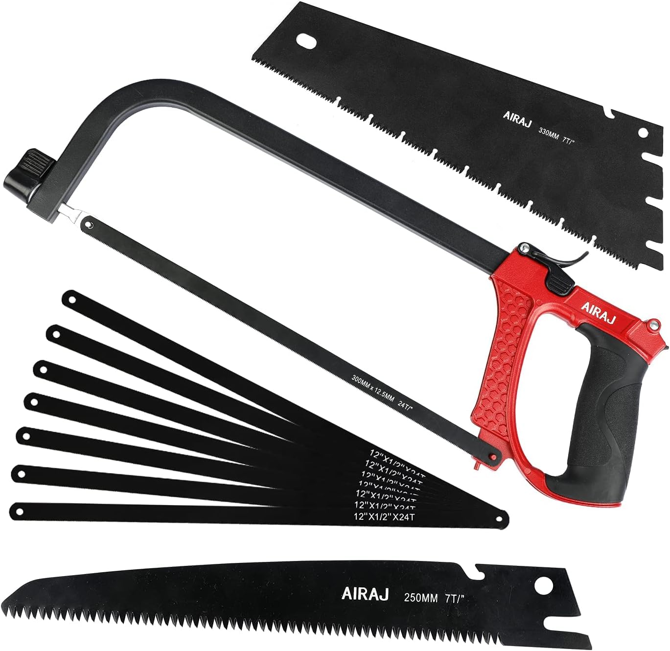 AIRAJ Hacksaw Set,Multifunctional Hacksaw with 7 Extra Steel Saw Blades and 2 Hand Saw Blades,Adjustable Frame,Hacksaw Frame for Cutting Metal Wood PVC Pipe