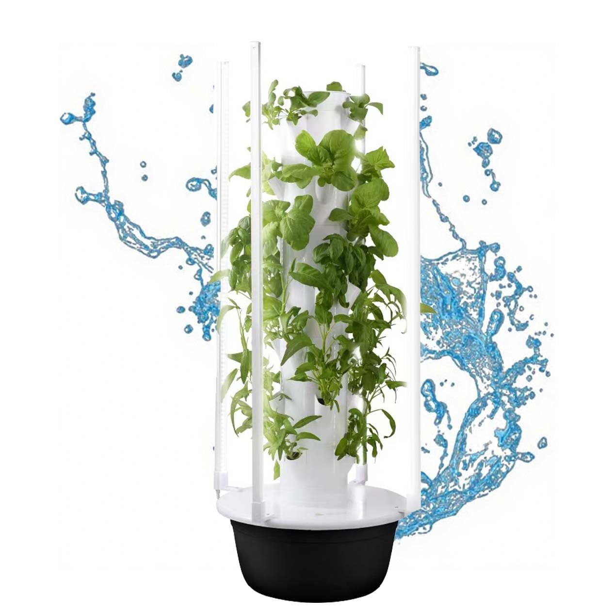 Tour de Culture Hydroponique Verticale avec Éclairage LED et Pompe – Jardin Potager d’Intérieur/Extérieur sans Terre – 5/7/9 Couches – Système Auto-Arrosage Intelligente(20Holes+LED)