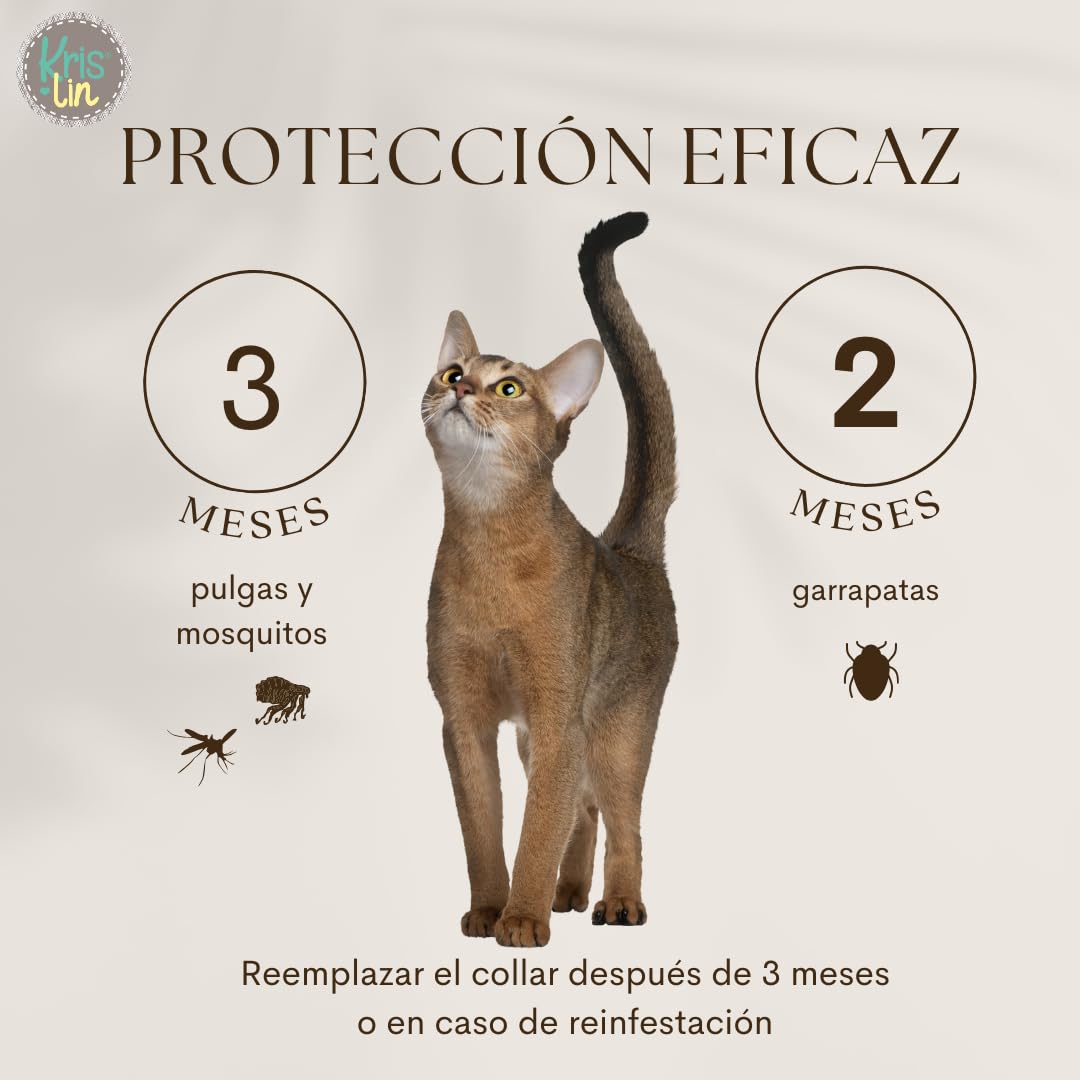 Collar antiparasitario para Gatos con Margosa, geraniol y lavandino, Cítrico, Marrón, 33cm