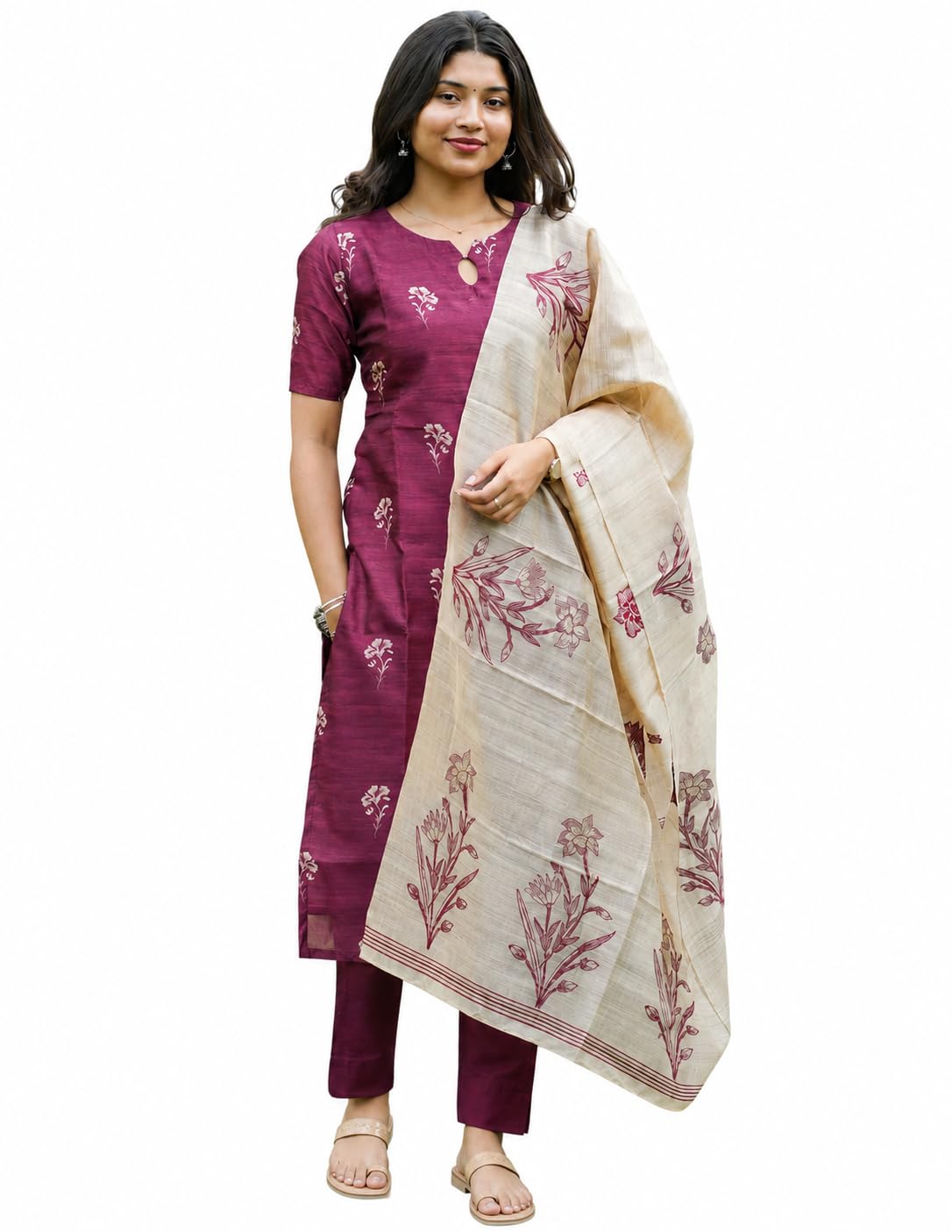 sun fashion and lifestyle Kurta Sets for Woman | Kurti Set | Women's 3 Piece Kurta Pant Dupatta Set | Chanderi Silk Kurta Woman | Elegant Suit for Women | Dupatta-picture-27