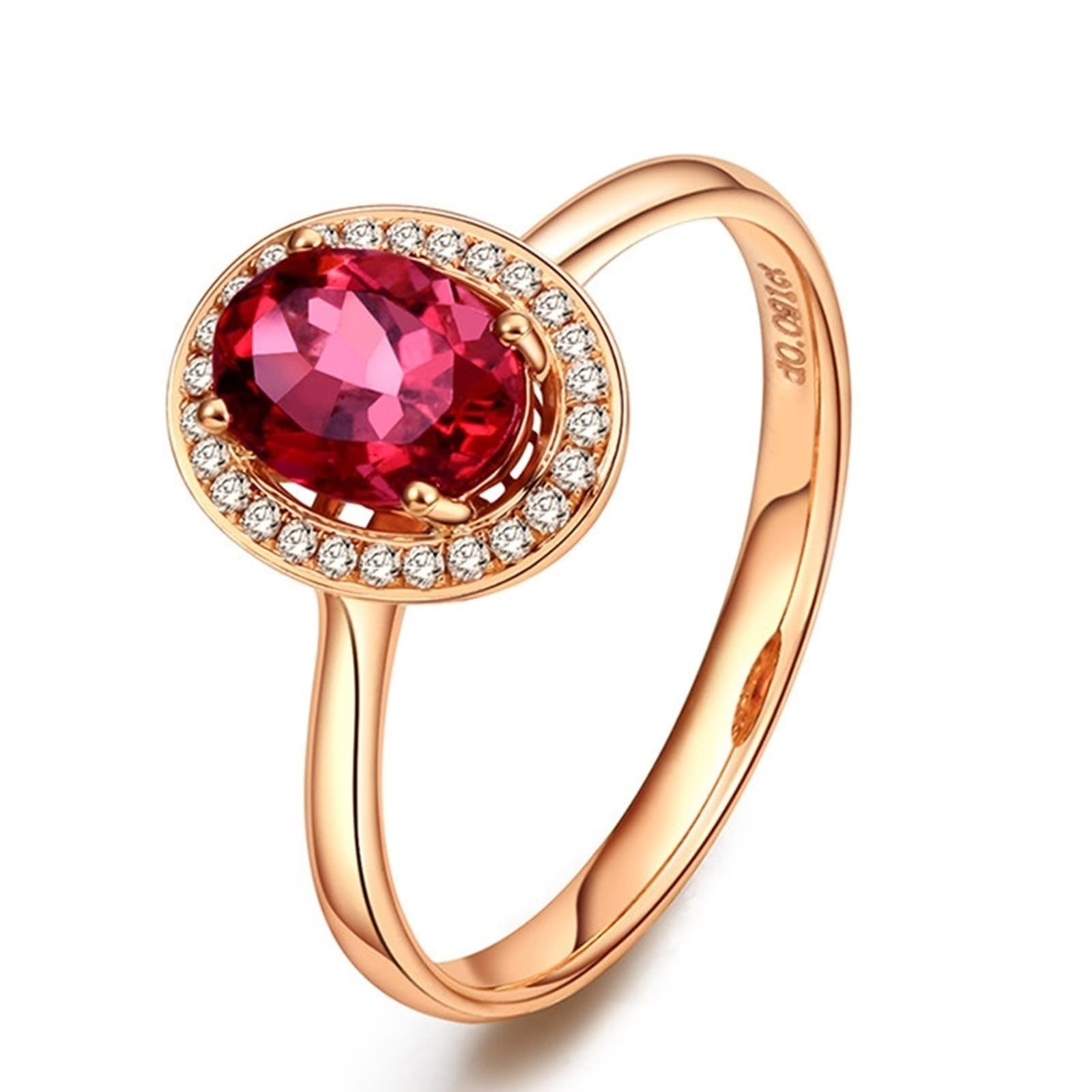 Anillo de oro rosa de 18 quilates Au750, anillos de boda clásicos con turmalina de 1,3 quilates, corte ovalado, anillo de diamante con diamante de oro rosa de 18 quilates, joyería auténtica,