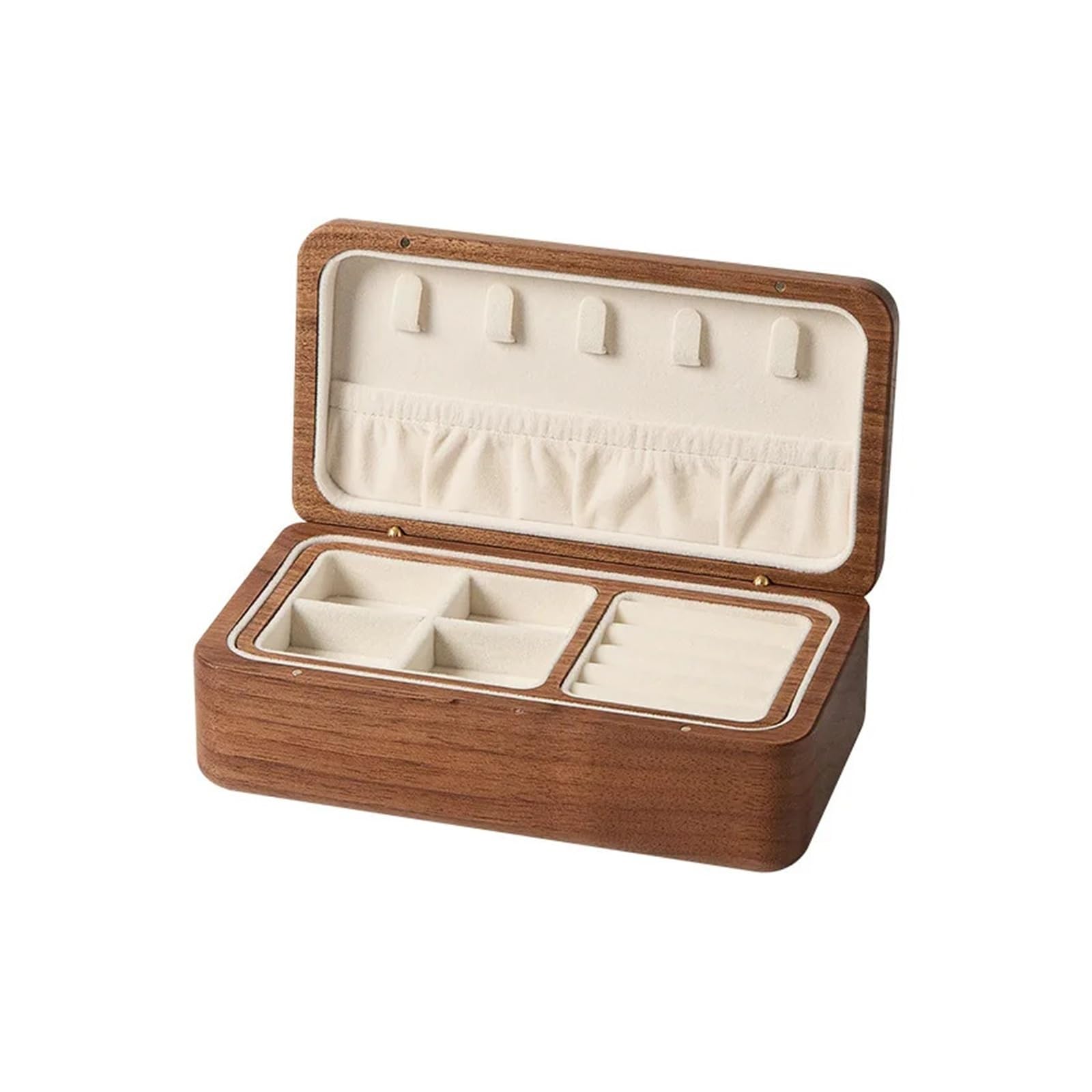 Grande boîte à bijoux en bois massif à double couche en noyer noir | Boîte de rangement de bureau portable de grande capacité, conception simple en bois massif.