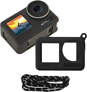 LINGHUANG OSMO ACTION 4 Silicone Case with Lanyard for DJI Osmo Action 4/3 4K Camera Accessories, Soft Protective Cover Scratch-Resistant Dustproof, Black