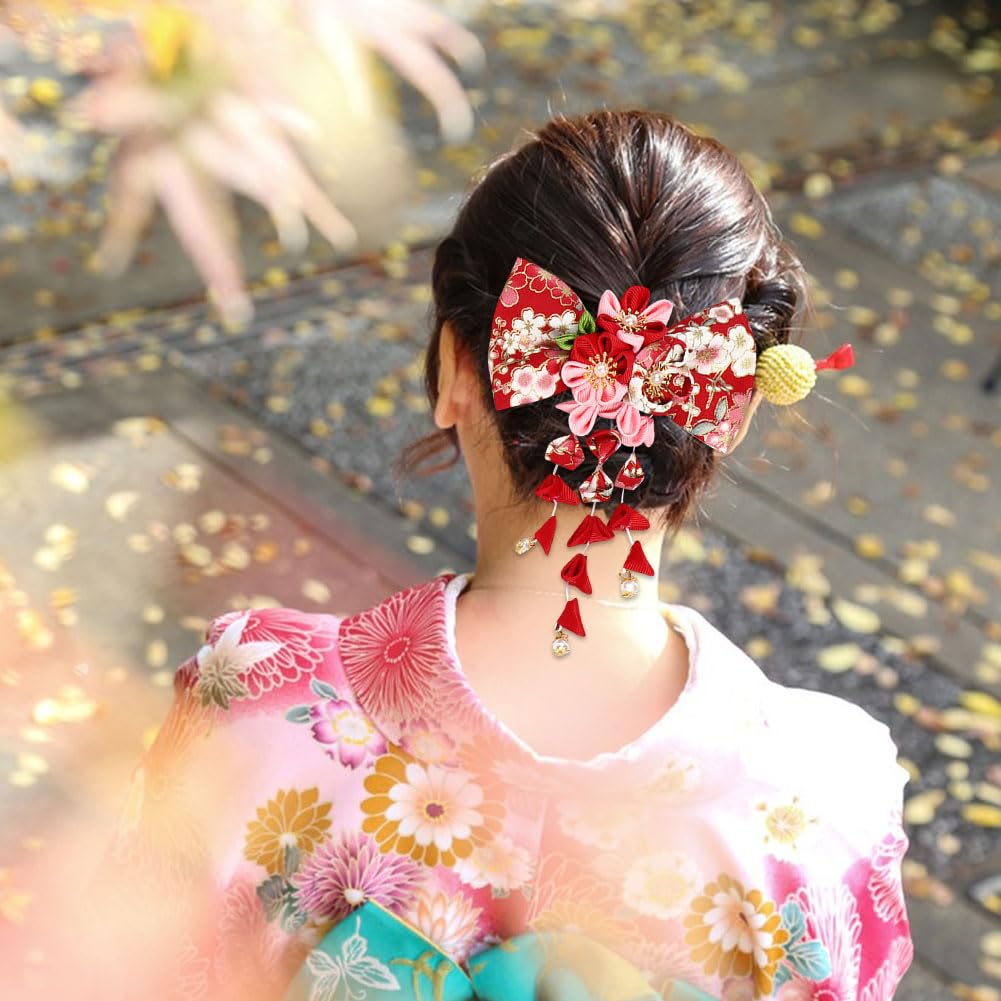 Umibow Japanese Kimono Flower Hair Clip Bowknot Tassel Hairpin