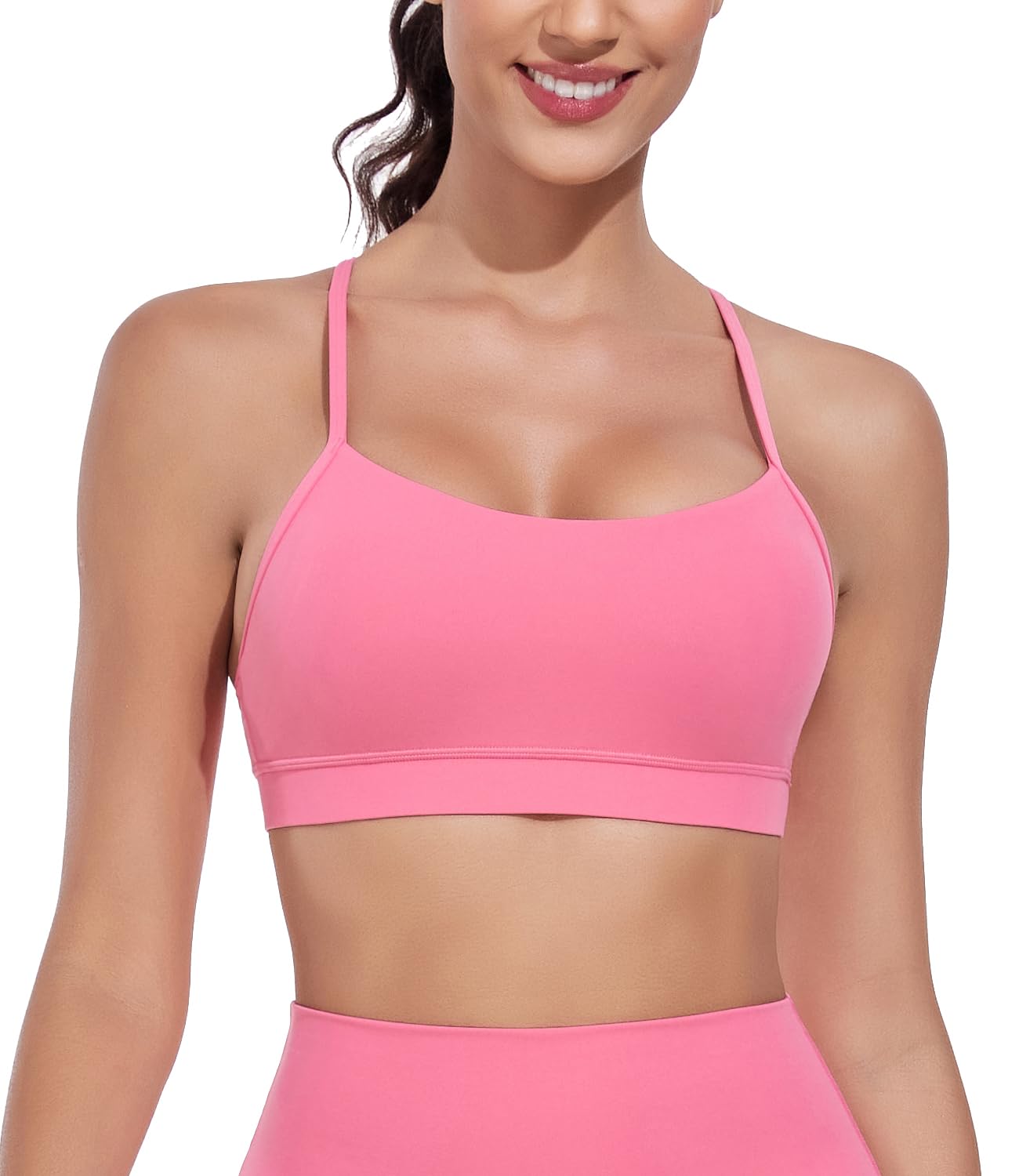 wirarpa Damen Sport BH Gepolstert Ohne Bügel Y-Rücken Yoga Bra Atmungsaktiv Spaghetti Top Sorbet Rosa Größe S