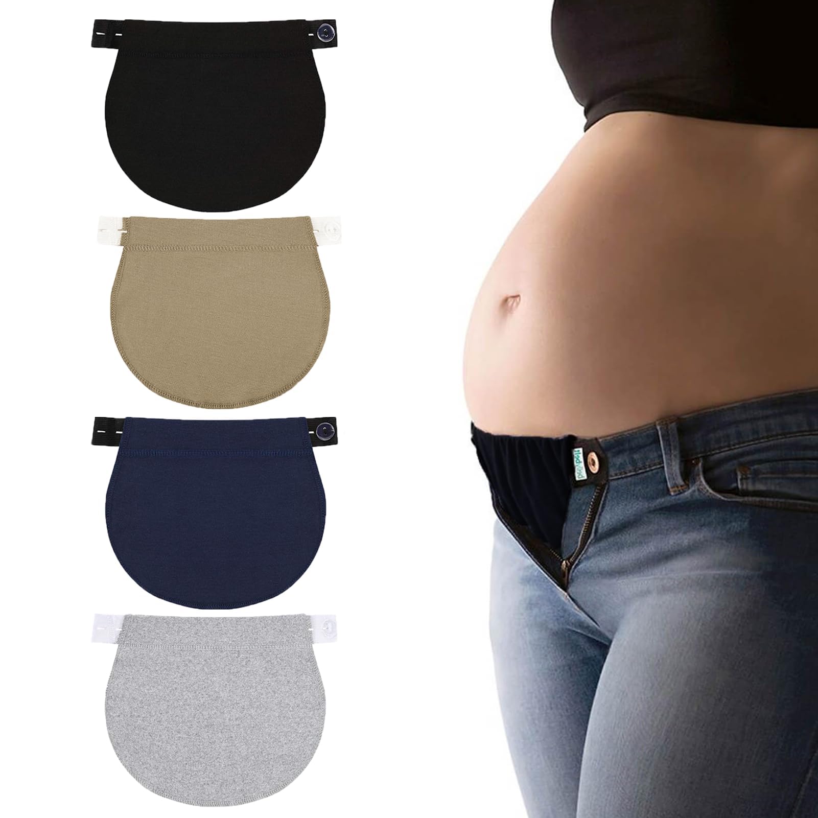 4 Pcs Jeans Extenders for Women Waist, Maternity Belt, Adjustable Waistband Extender for Pregnancy, Postpartum, Beer Bellies, Cotton Waist Extenders, 19.3x16.5cm Blue