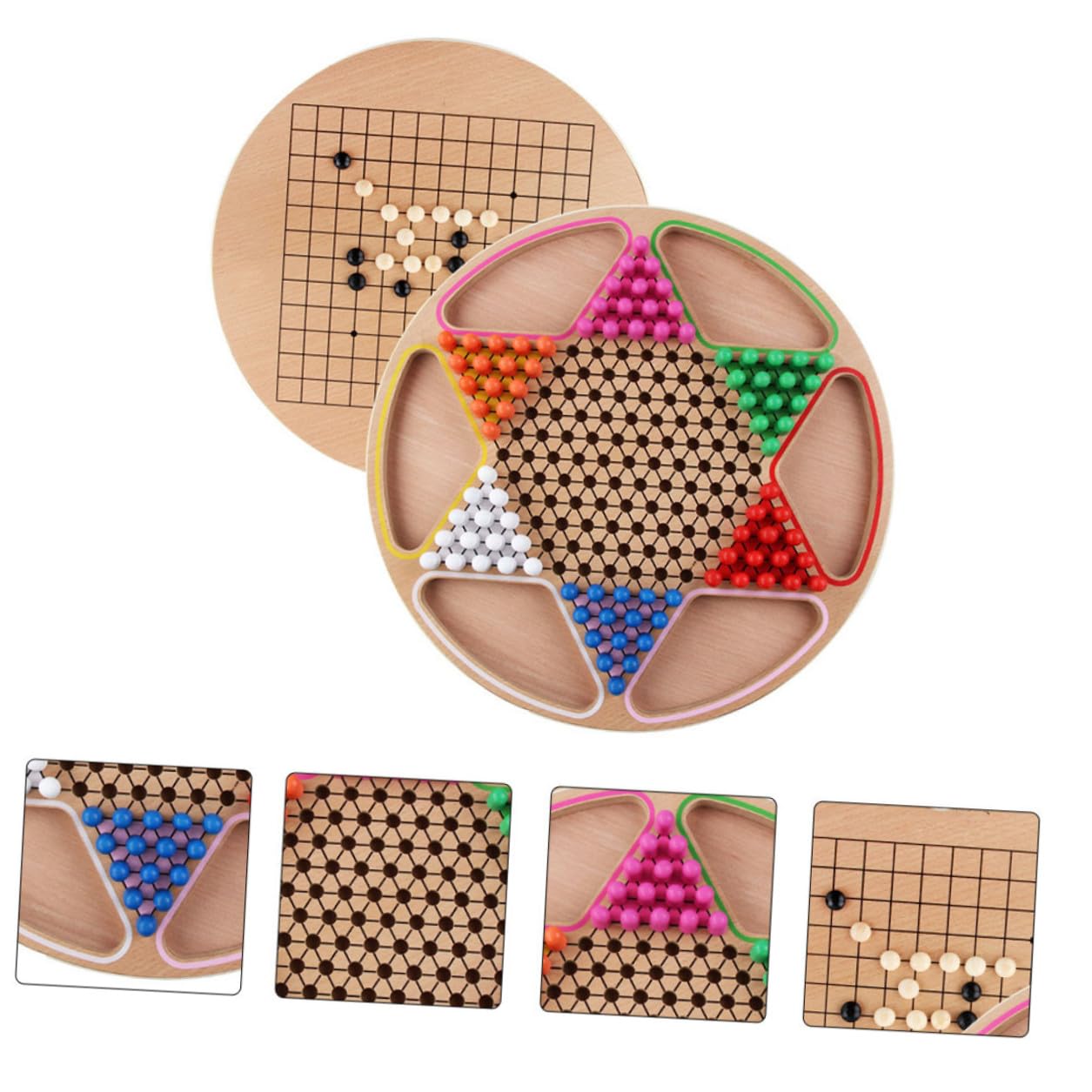Jeu de Dames Chinoises Jouet Éducatif en Bois, 2-en-1 pour Garçon et Filles