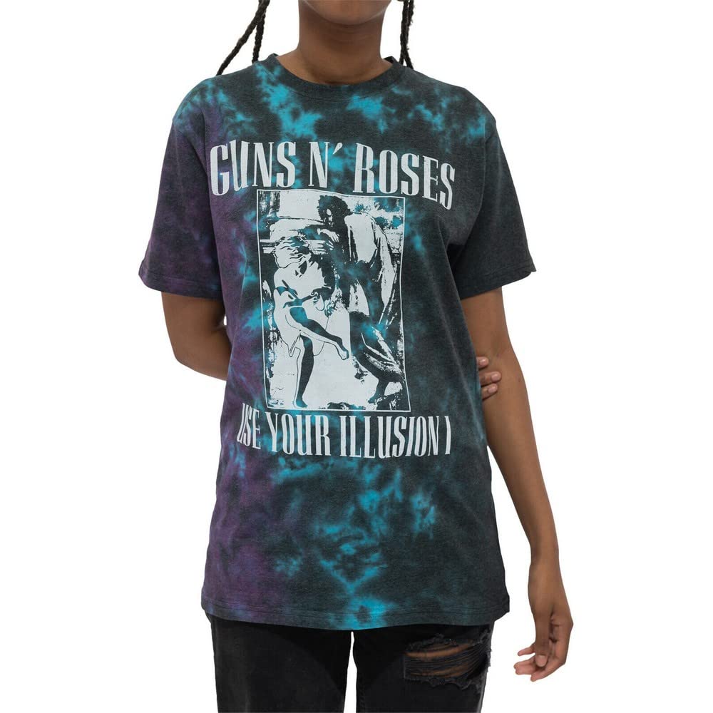 Guns N Roses T Shirt Use Your Illusion Monochrome Official Unisex Dye Wash Blue M