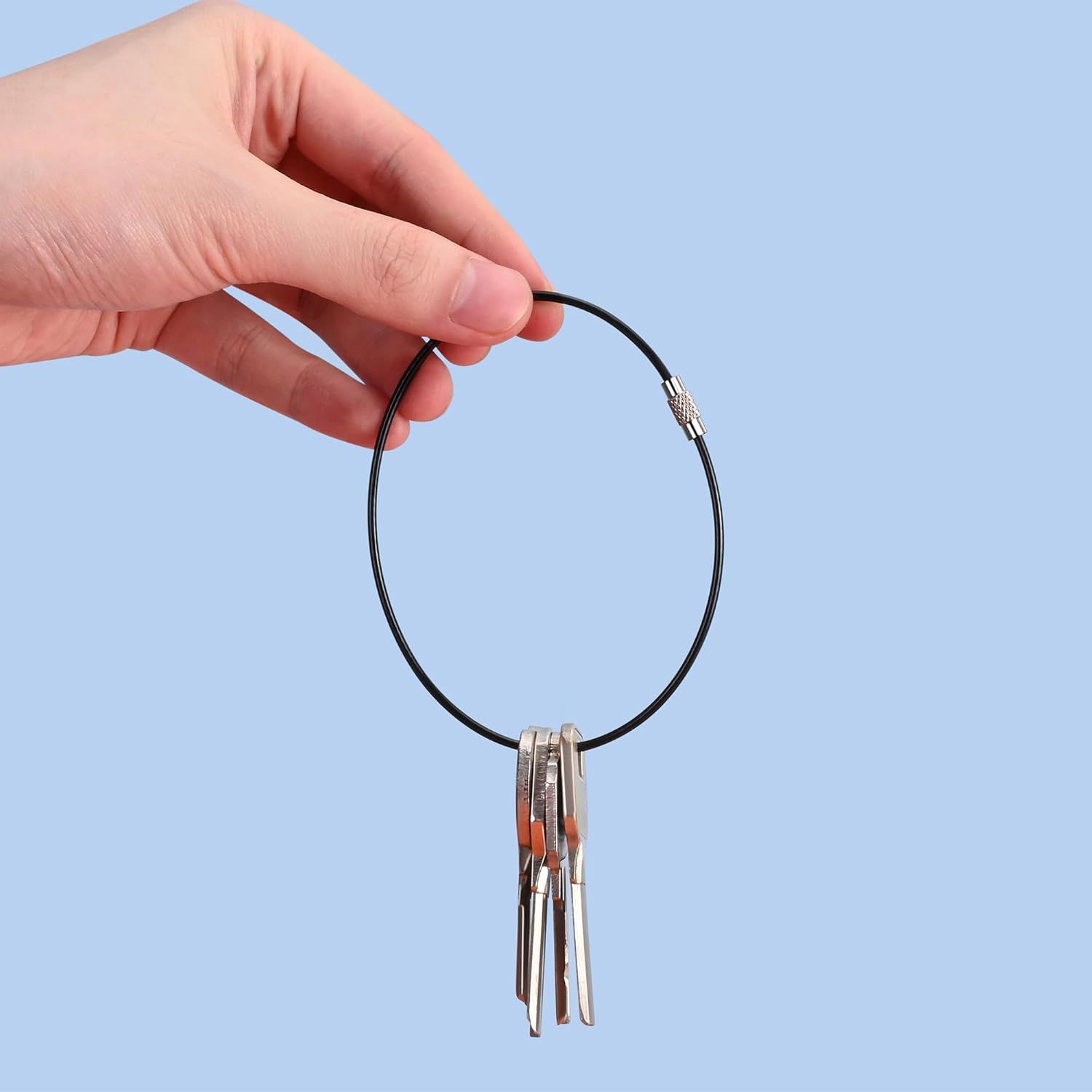 50 Pieces Steel Wire Keychain, Plastic Coated Metal Key Ring Loop, Luggage Tags Loops, Multi-Purpose Stainless Steel Key Ring. 2mm Twist Barrel. Length 25 cm Black - Image 5