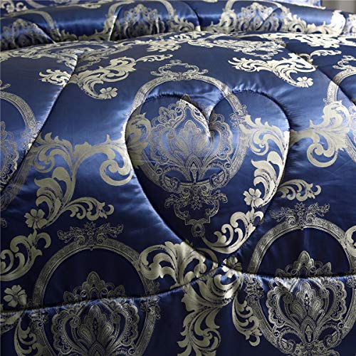Raytrue-X Comforter Set Satin Silk Blanket All Season Bed Luxury Royal Blue Jacquard Quilt Bedding Sets Matching 2 Pillow Shams  thumb #8
