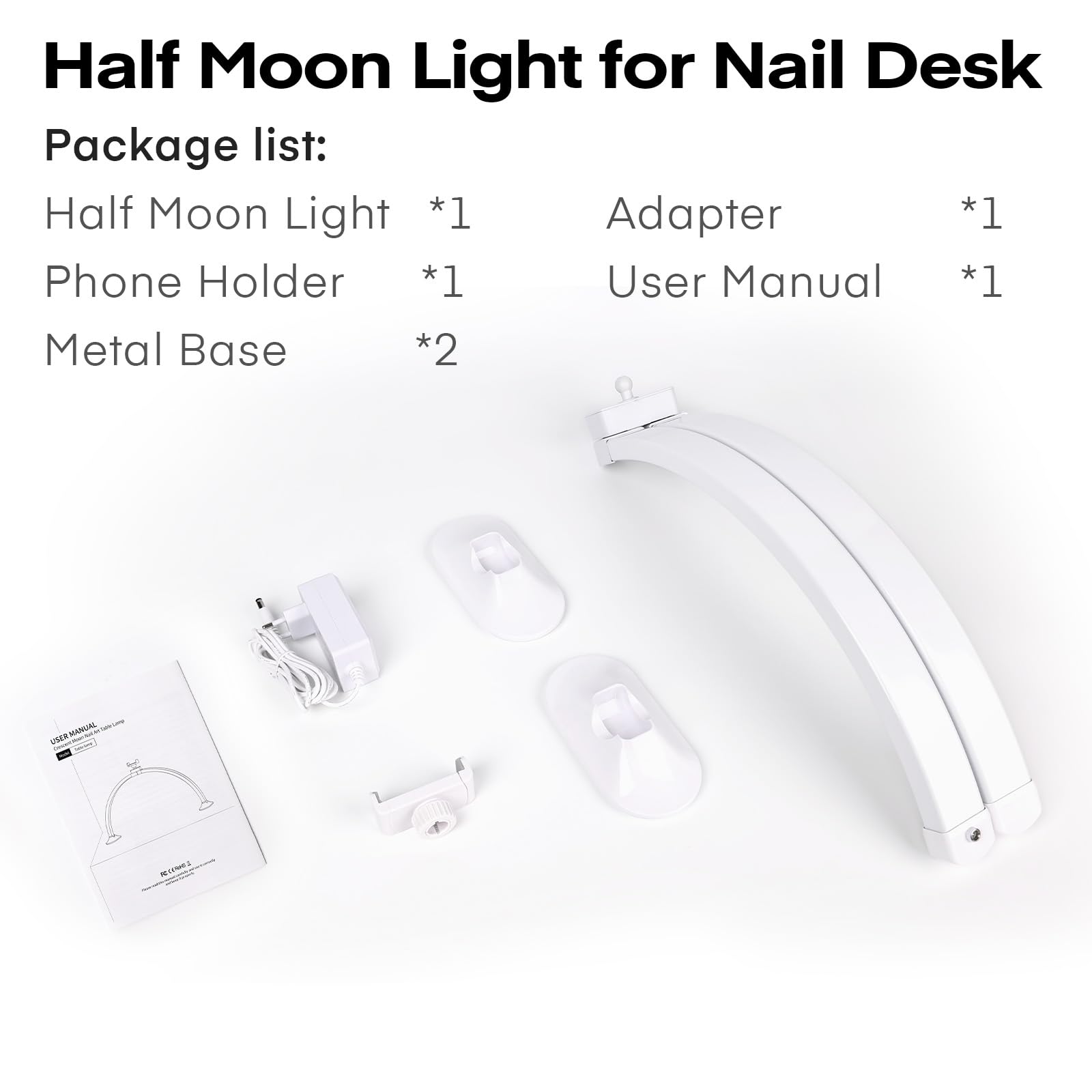 Media Luna Lámpara para Uñas, 71CM 36W LáMpara De Escritorio De UñAs para Teléfono Móvil, LED Professional Nail Light Lash Light, Luz de Pestañas para Pestañas Tatuaje Manicura