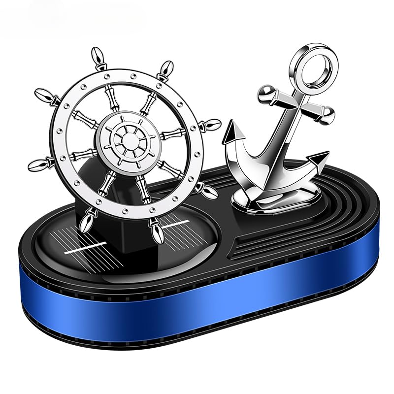 Solar Powered Rotating Car Air Freshener with Ship Helm Wheel & Anchor, Nautical Dashboard Perfume Diffuser, Aluminium Alloy Car Accessory-image-26
