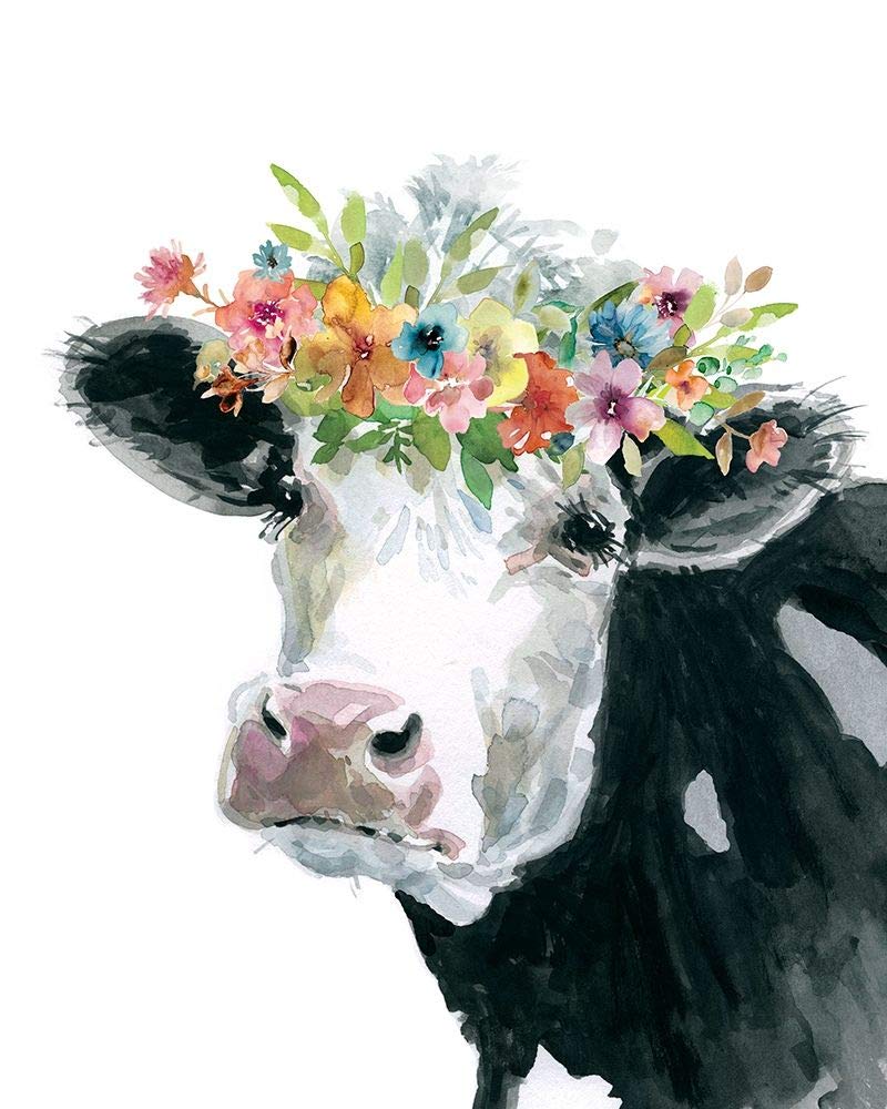 Flower Crown Cow Poster Print by Carol Robinson (30 x 24)