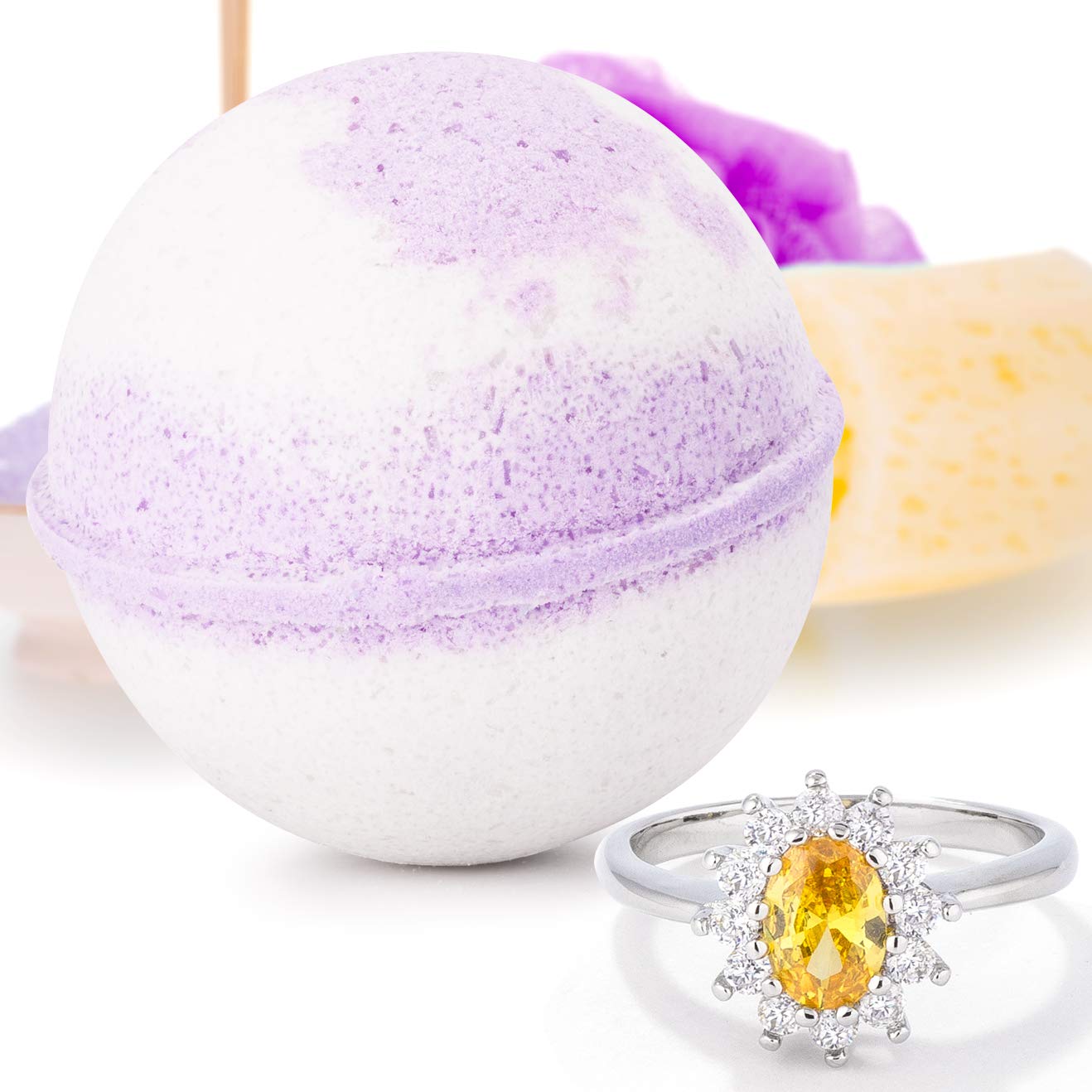 Bauble Bomb's French Lavender Jewelry Surprise Deluxe X Large 9 oz Bath Bomb Fizzies Made in USA, Cruelty Free! Ring Size 09