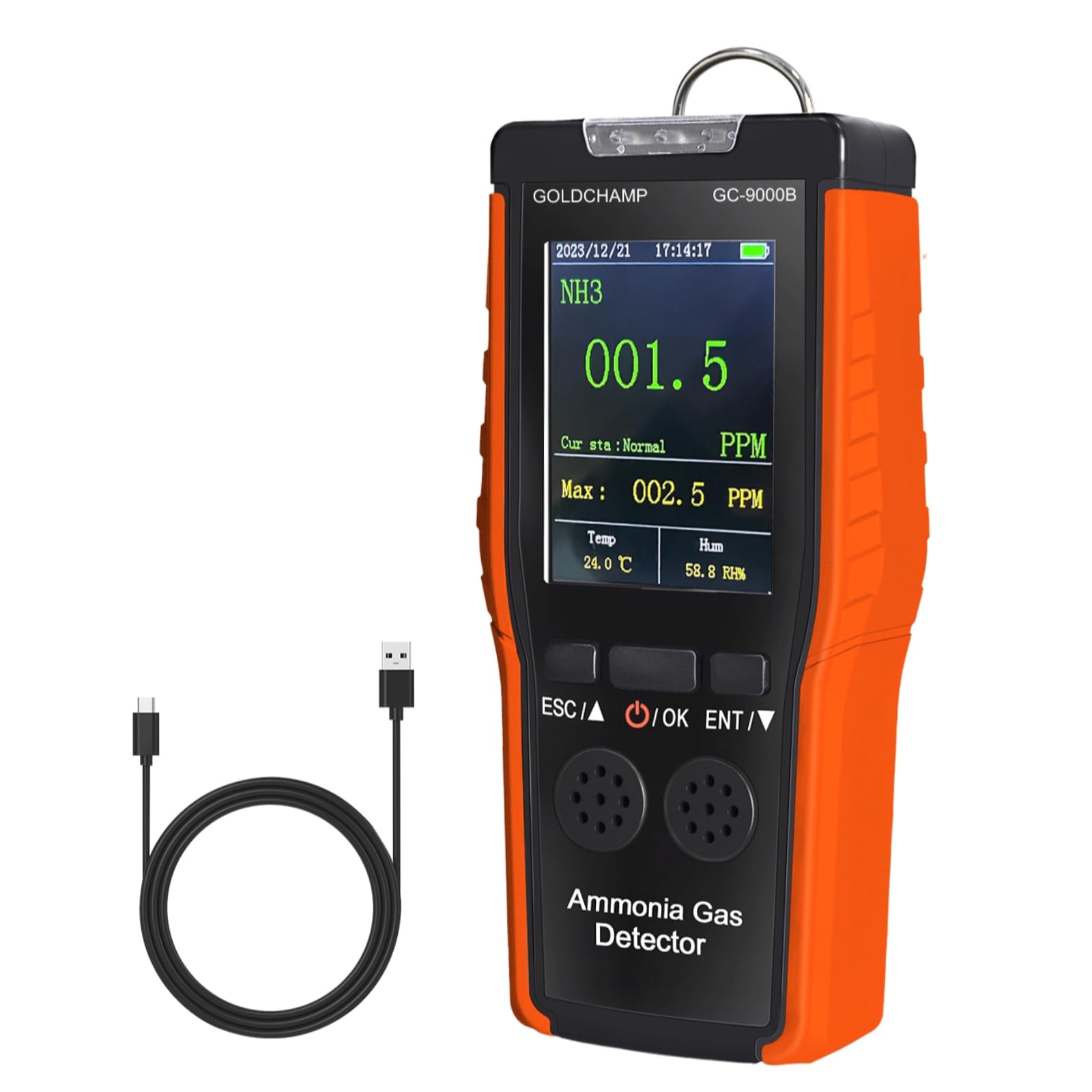 GC-9000B detector de gas amoníaco 3 en 1 con alarma, sensor de alta precisión, mide 0 ~ 100 ppm NH, temperatura/humedad, adecuado para hogares agrícolas, fábricas industriales