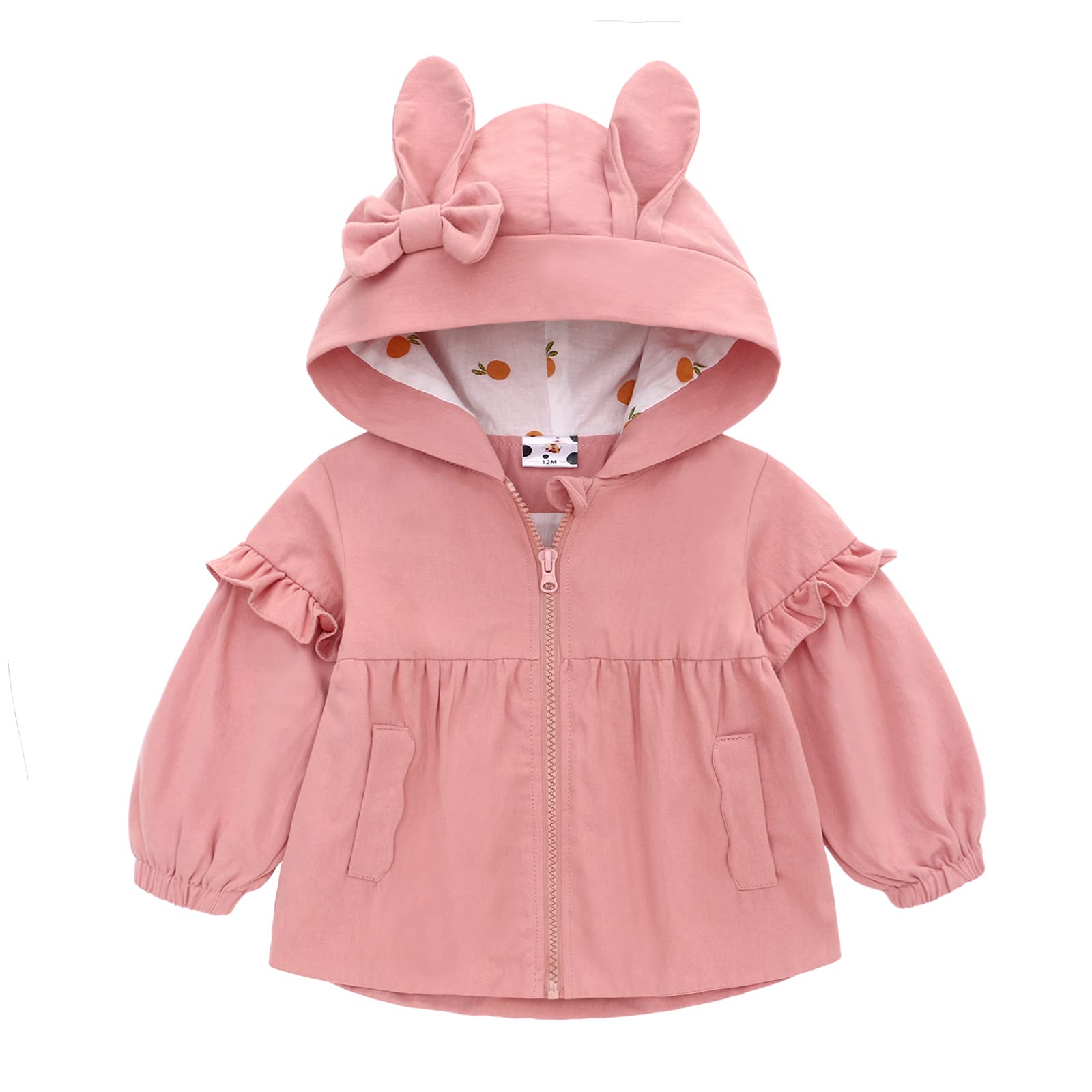 famuka Baby Girls Hooded Jacket Floral Pattern Coat Rabbit Style Windbreaker for Spring/Autumn