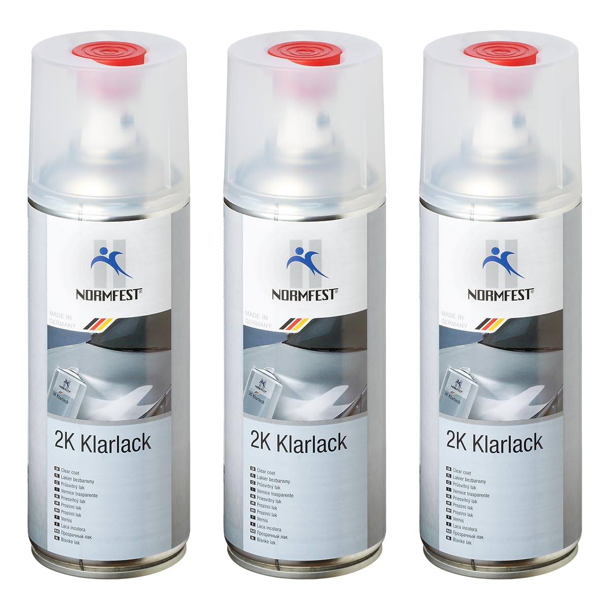 Normfest 2K-Klarlack – Hochglänzender, kratzfester Klarlack mit UV-, Chemikalien- und Kraftstoffbeständigkeit – Profi-Spraydose für Teil- & Reparaturlackierungen – 3x 400ml