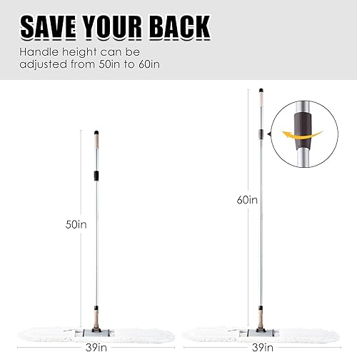 Miniatura 6 de Eyliden Trapeador de polvo grande comercial profesional de 36 pulgadas | 2 paños de algodón y 2 almohadillas de microfibra, no se oxida, cabeza de